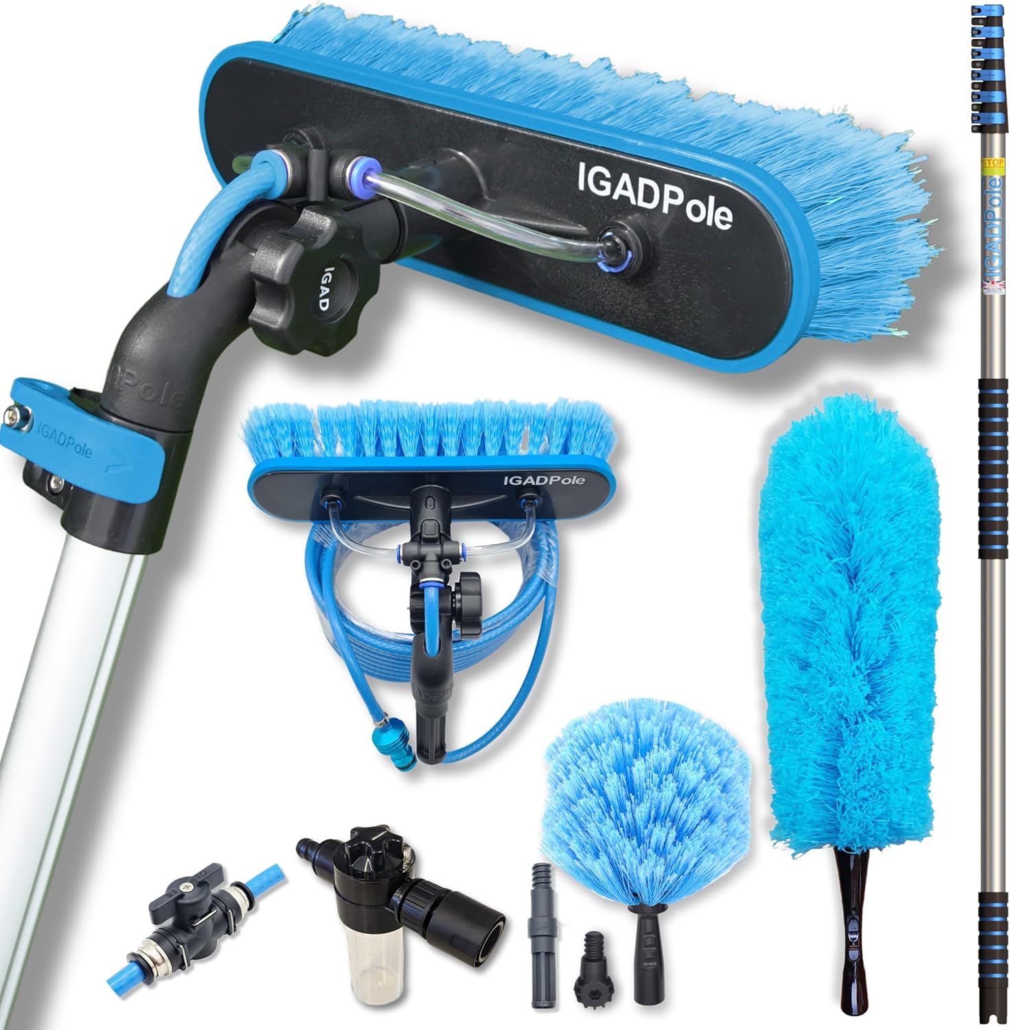IGADPole 24ft Washing Kit: Water-fed Brush, Soap Dispenser and Hose tap 24 ft Pole