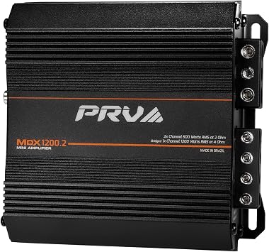 PRV Audio MDX1200.2 2 Ohm Mini 2 Channel Car Audio Amplifier 2X 600 Watts RMS at 2 Ohm - Bridged 1CH 1200 Watt at 4 Ohm for Powersports, Motorcycles, ATV, for High Power Stereo Speaker Systems