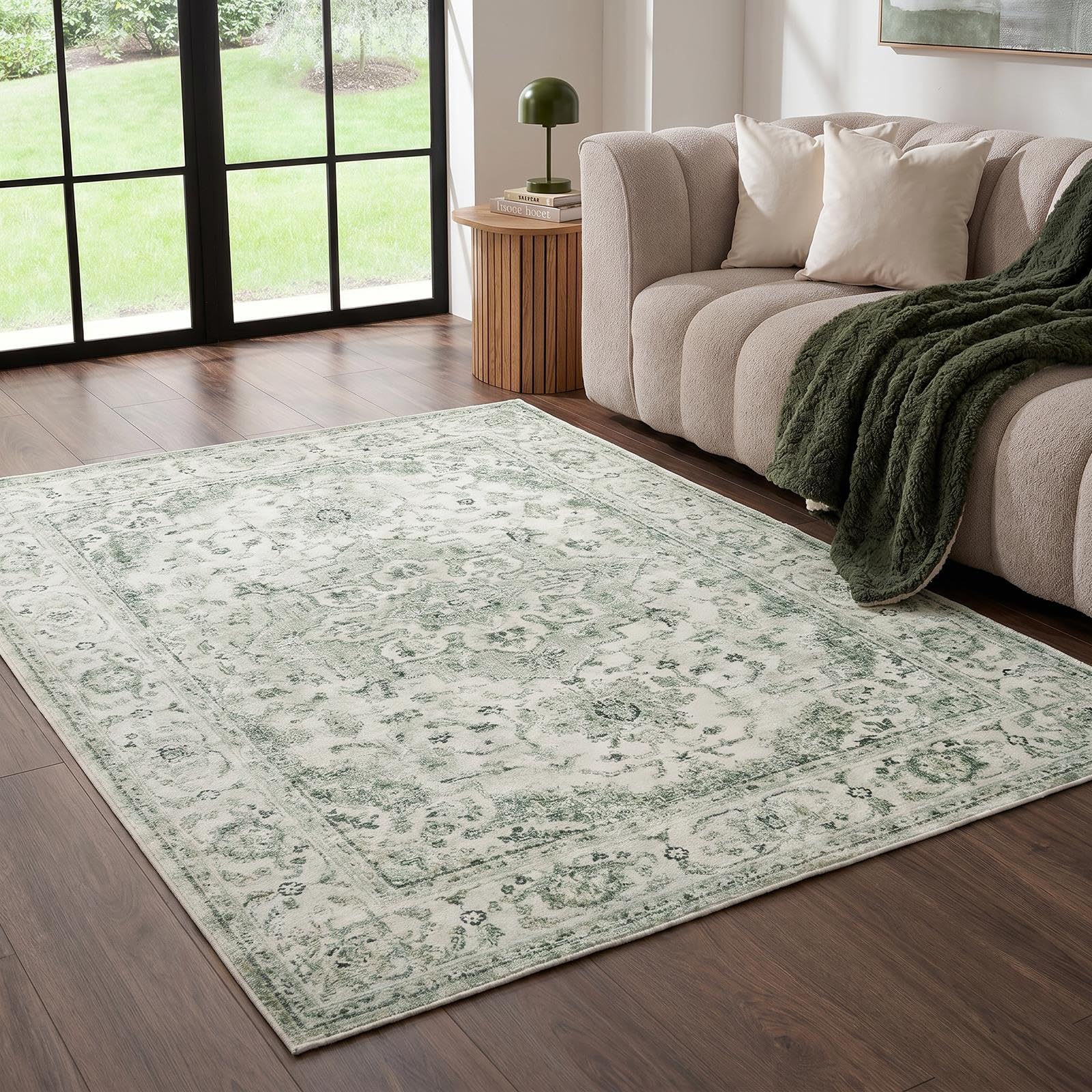 OHS Rugs Living Room Large 160x230 Vintage Washable Rug Non Slip, Green