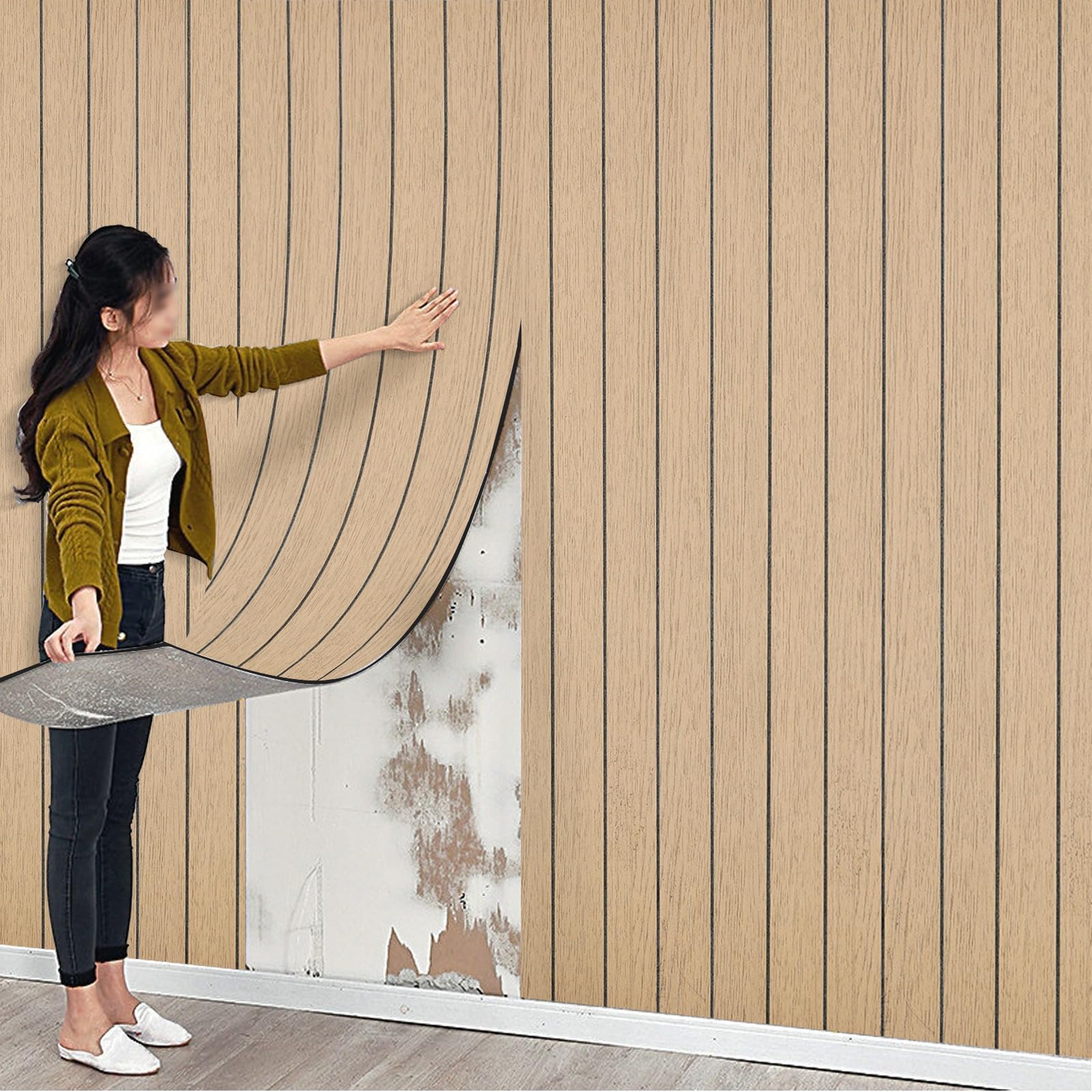Tarwanear 6Rolls Peel and Stick Wall Panels Self Adhesive Wood Panelling, 300 * 40cm Waterproof Thermal Wallpaper, Brown Tiles Sticker for Bedroom Living Room Bathroom Hallway Kitchen Feature Wall