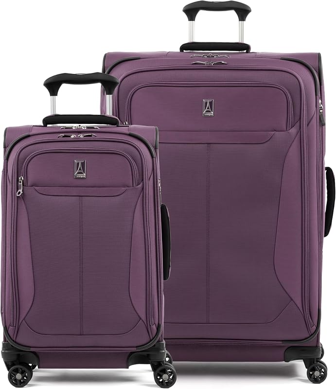Travelpro Tourlite Softside Juego de 2 piezas, equipaje expandible, 4 ruedas giratorias, valija liviana, equipaje de mano de 21", 29 Check grande, morado oscuro