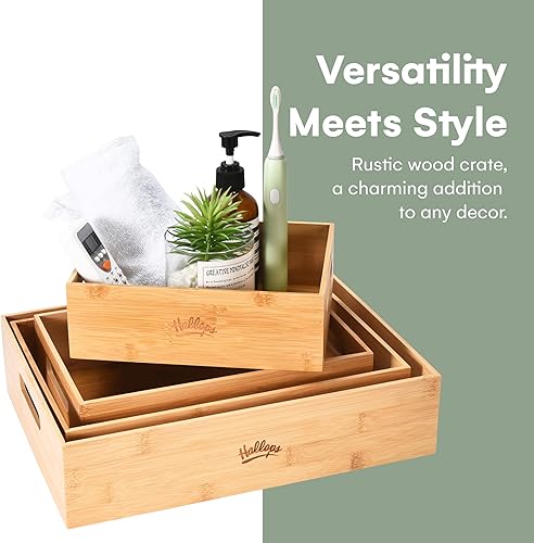 Miniatura 3 de Hallops Caja grande de madera  Cajas de madera para almacenamiento  Juego de cajas grandes de anidación  Estantería portátil de madera antigua