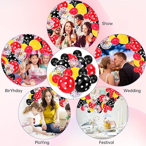 Miniatura 7 de 95 globos de ratón, globos de confeti de lunares – Decoración de fiesta de cumpleaños con temática de ratón (juego rojo, amarillo y negro)