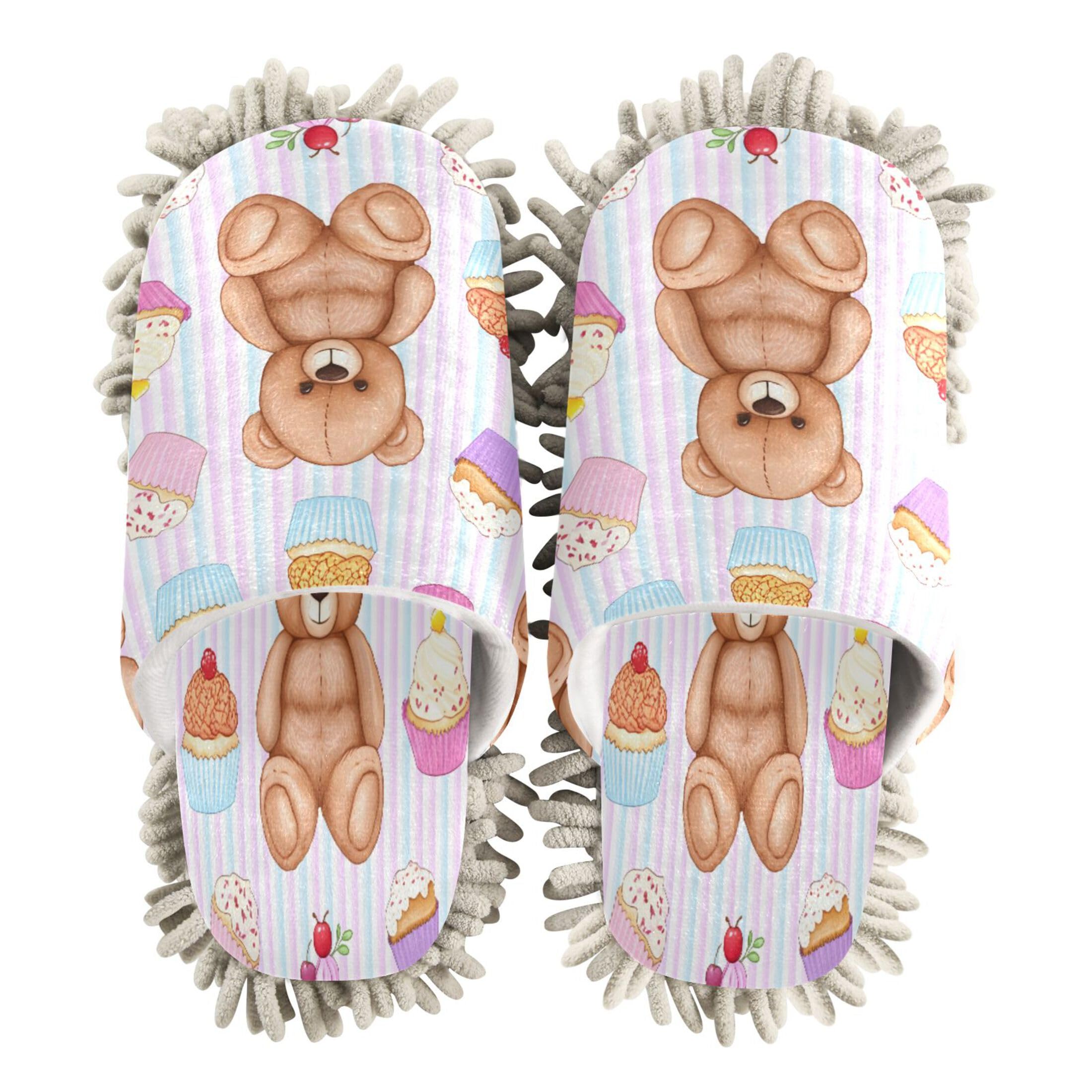 Kigai Bears Cupcakes Mop Slippers for Floor Cleaning, Slippers for Women Men, Microfiber Floor Cleaning, M