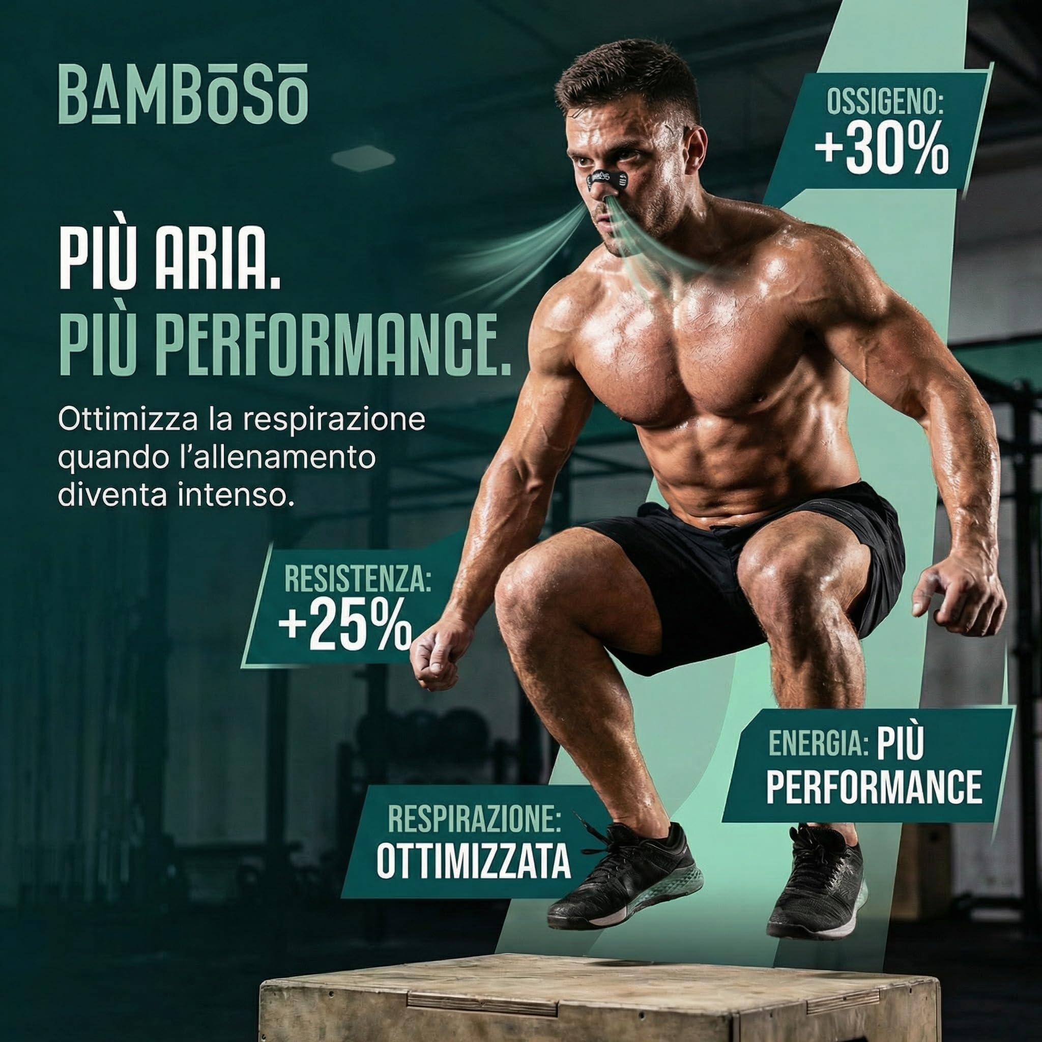 Bamboso 30 Strisce Nasale Sportive Nere | Migliora la respirazione durante lo sport | Allevia la congestione e aumenta le prestazioni fisiche | Ipoallergeniche e comode
