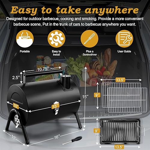 Miniatura 7 de Joyfair Parrilla de carbón portátil (2 en 1 de doble cara), pequeña parrilla de mesa con bandeja de alimentos y estante para acampar al aire libre,