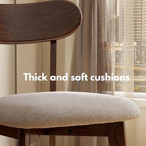 Miniatura 7 de Juego de 2 sillas de comedor 100% de madera de roble macizo, modernas de mediados de siglo con cojín tapizado, sillas de cocina y comedor (2,