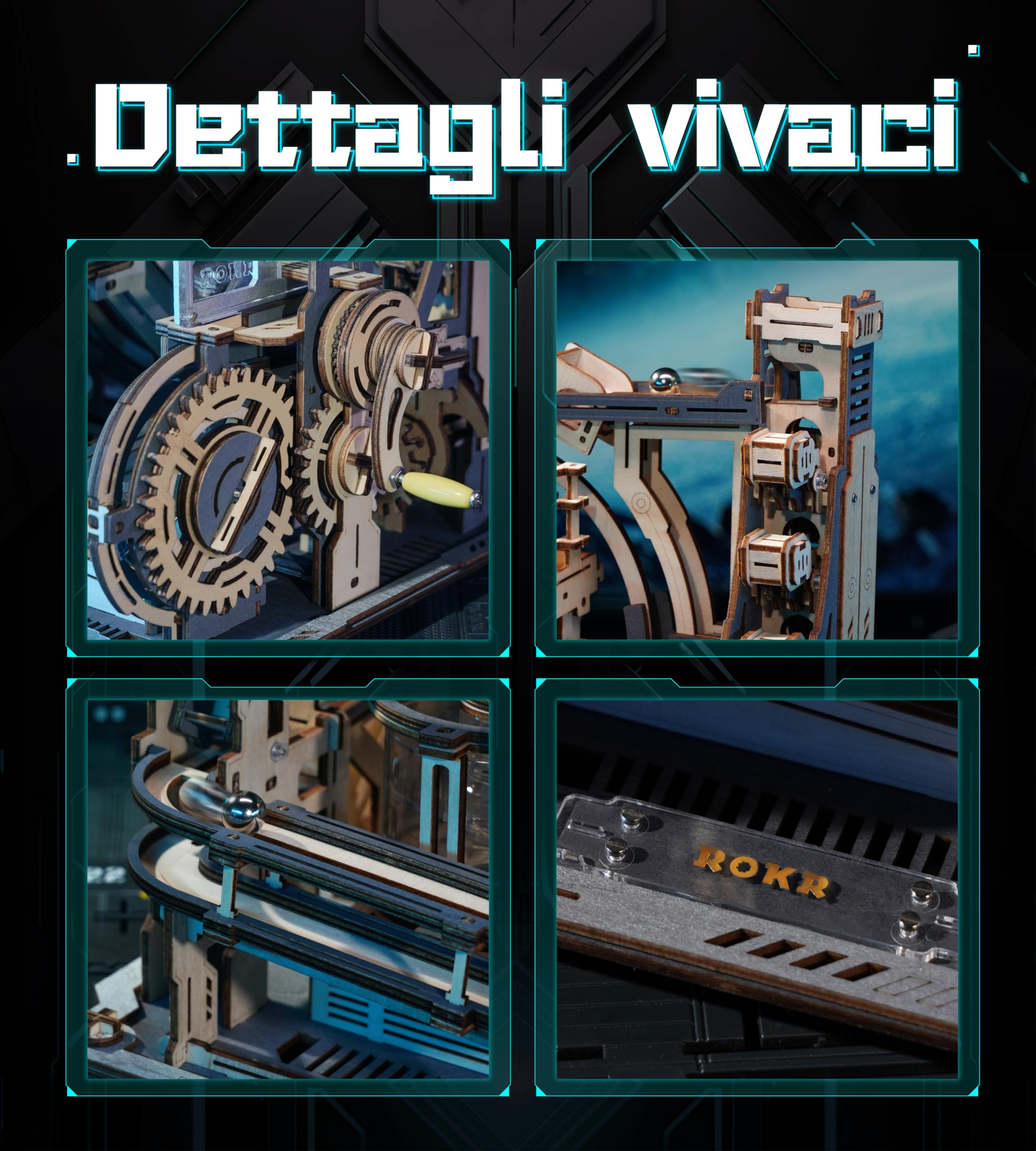 ROKR Puzzle 3D in Legno Piste da Corsa Elettrica Idea Regalo per Uomini Night City 2.0 (Marble Spaceport)