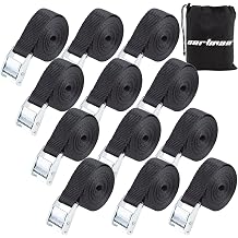 Cartman 1 in x 12 ft Lashing Straps, 12 Pack, 600 lb Break Strength, Black | Nylon straps with adjustable buckles, quick-release tabs, and a carry bag