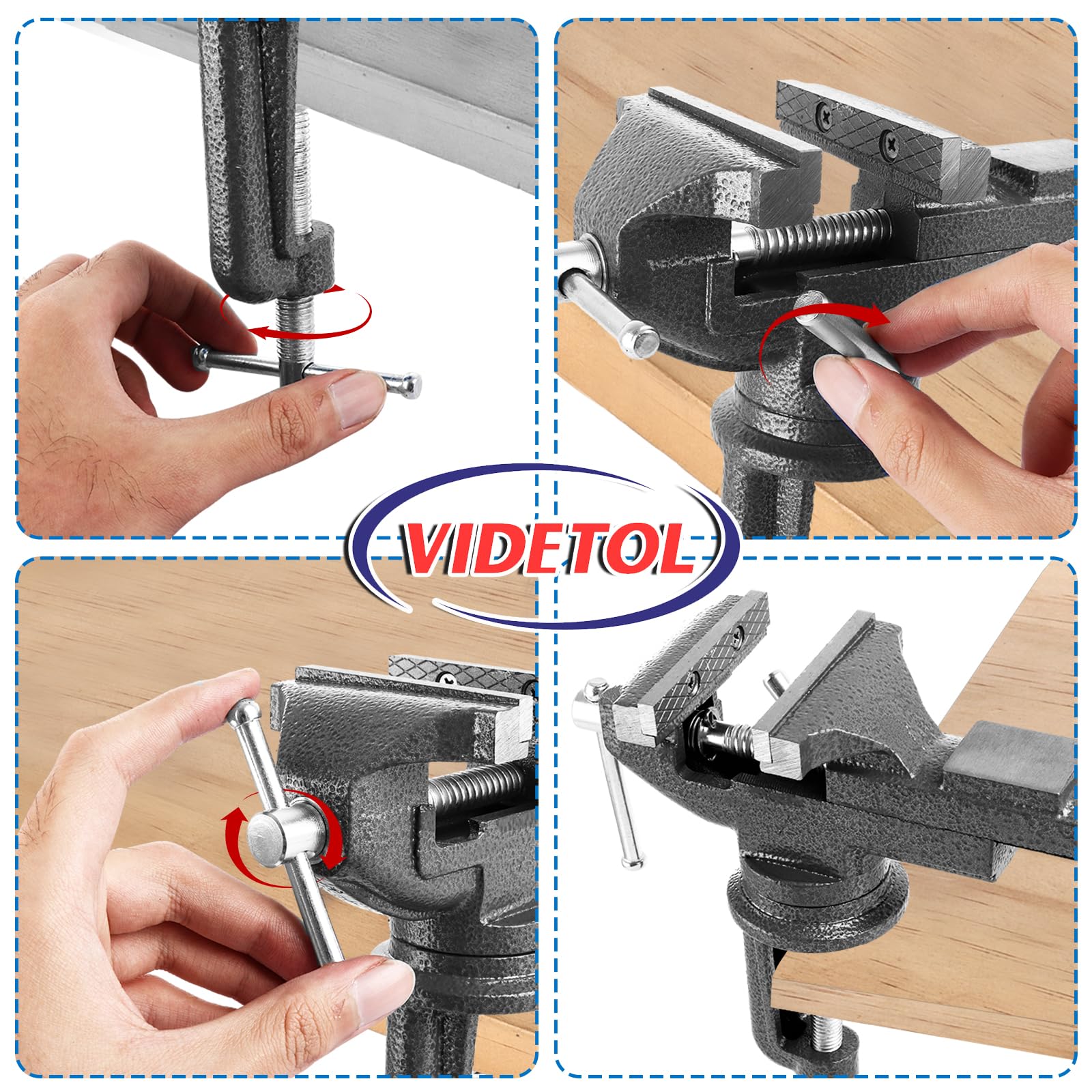 Tornillo de banco para banco de trabajo, abrazadera de banco de base giratoria de 360°, tornillo de banco de hierro fundido resistente para banco de trabajo, carpintería, perforación