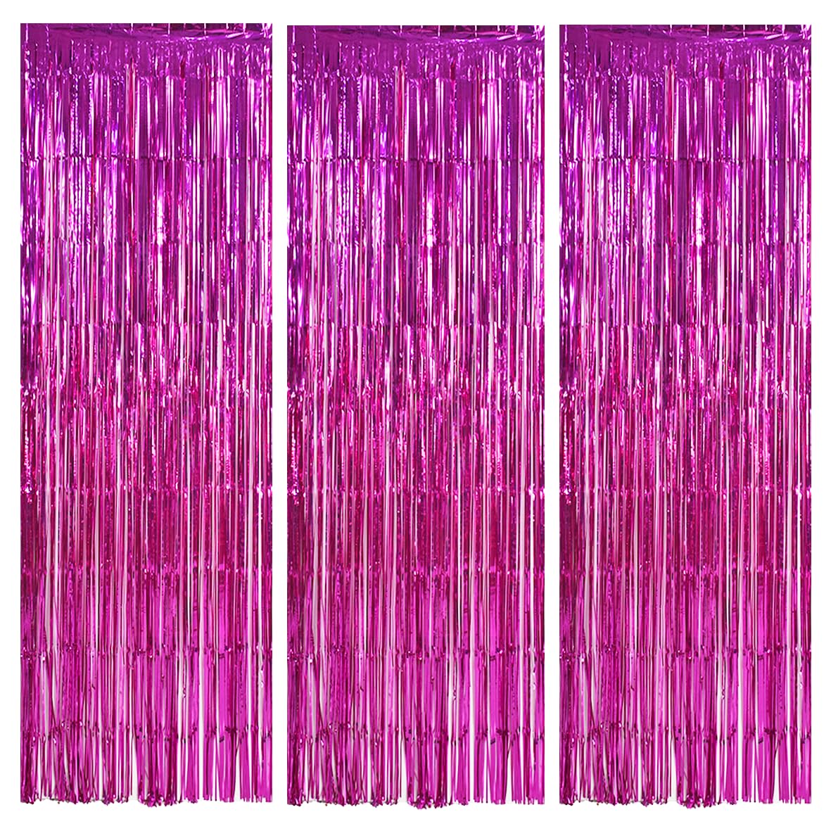 TONIFUL 3-Pack Door Streamers, Metallic Photo Booth Backdrop with Foil Fringe Curtain for Birthday, Bridal Shower, Bachelorette Party Decor (9.9ft x 6.6ft, Pink)