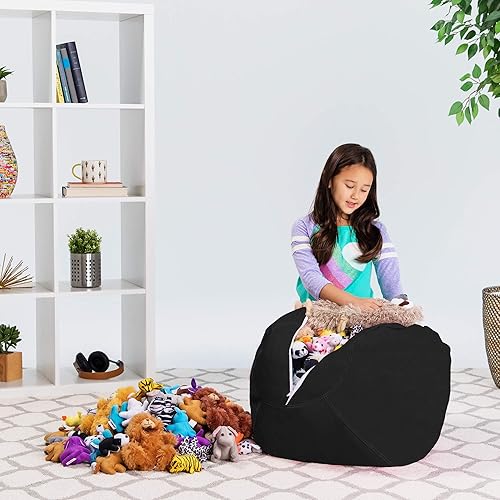 Miniatura 383 de Posh Stuffable - Sillón puff con almacenamiento para niños, contenedor de animales de peluche, organizador de juguetes de niños Lienzo Burbujas Azul