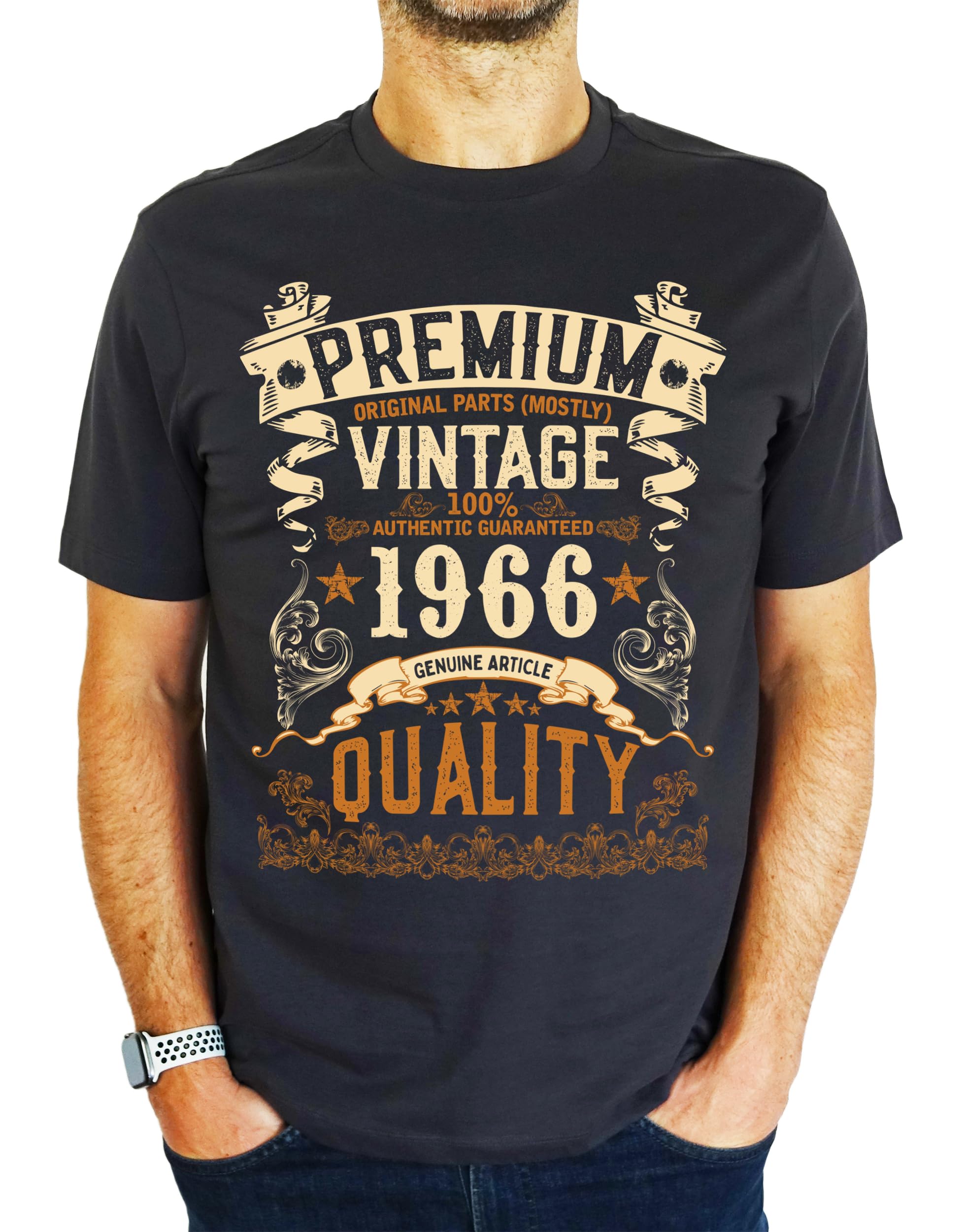 My Generation Gifts Men's Charcoal Grey 1966 Vintage - Premium Quality - 60Th Birthday Gift | Present T-Shirt 2XL