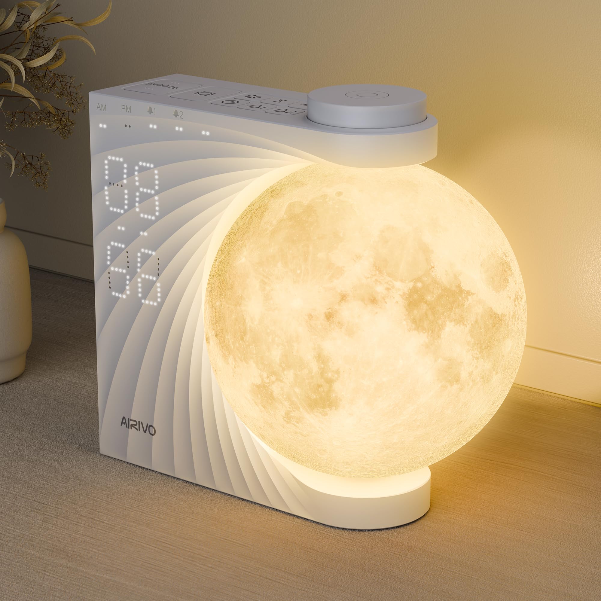 AIRIVO Sunrise Alarm Clock for Bedrooms Moon Night Light Clock Wake Up Light for Kids Teens White Noise
