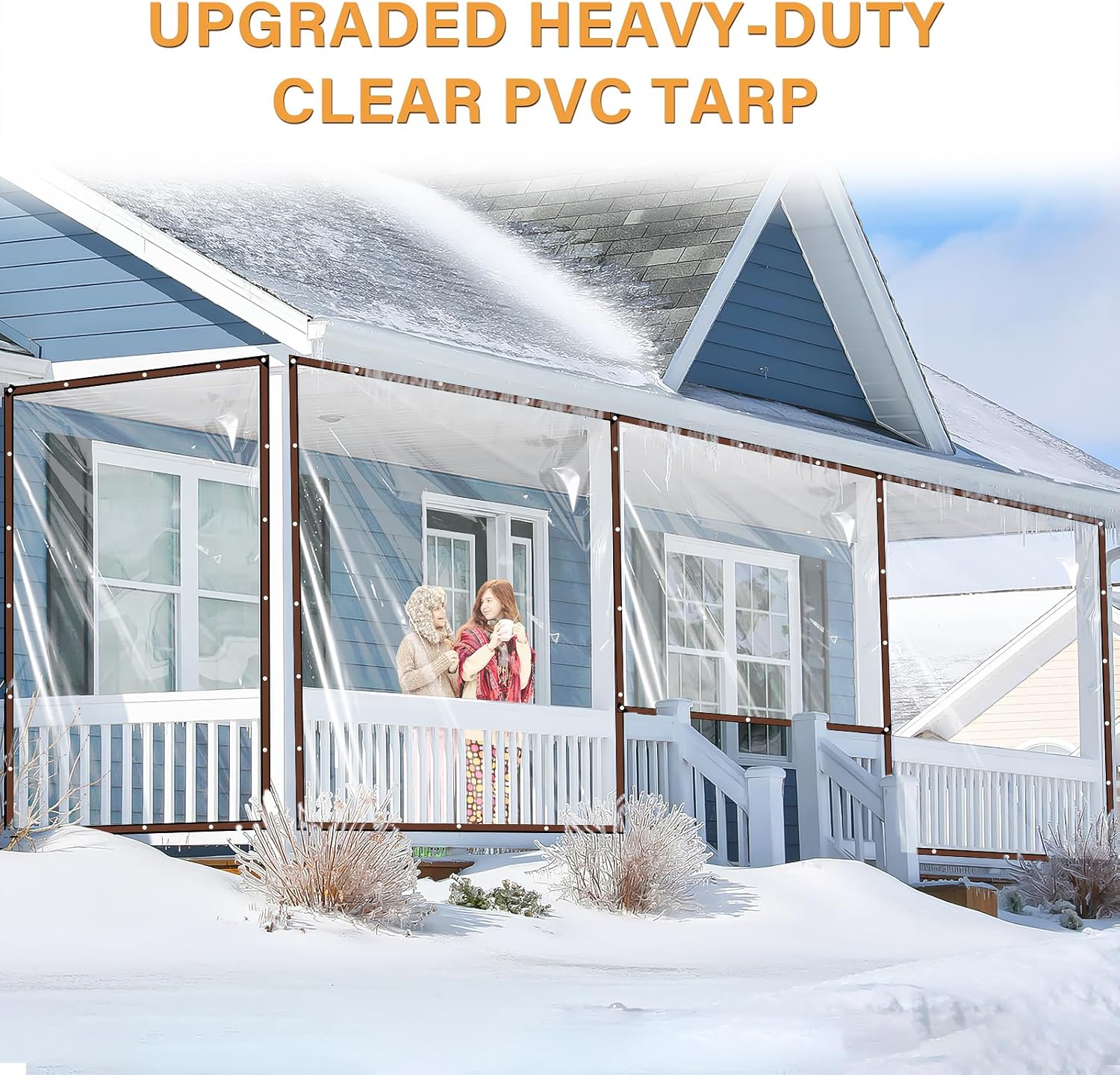 8X10FT 14Mil Clear Waterproof Tarps(Increase Grommets,Windproof RopeTies) Poly Tarpaulin Outdoor Garden Rainproof Covering,Clear Vinyl Tarp with for Patio,for Covering Henhouse Porch Canopy Plant-2