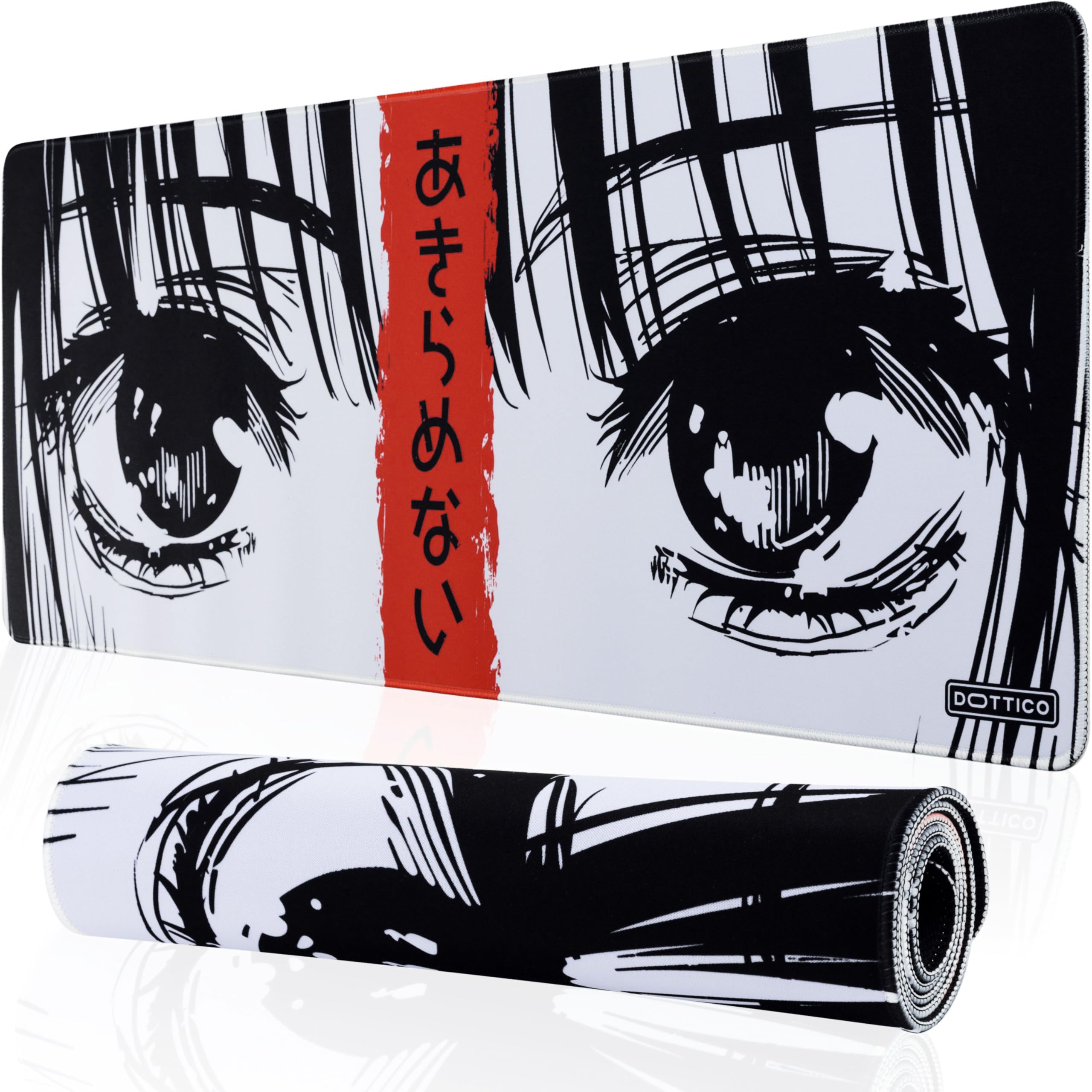 DOTTICO XL Manga Eyes Gaming Mouse Pad – Japanese Minimalist Desk Mat with Kanji & Bold Art – Non-Slip, Water-Resistant Surface, Stitched Edges –