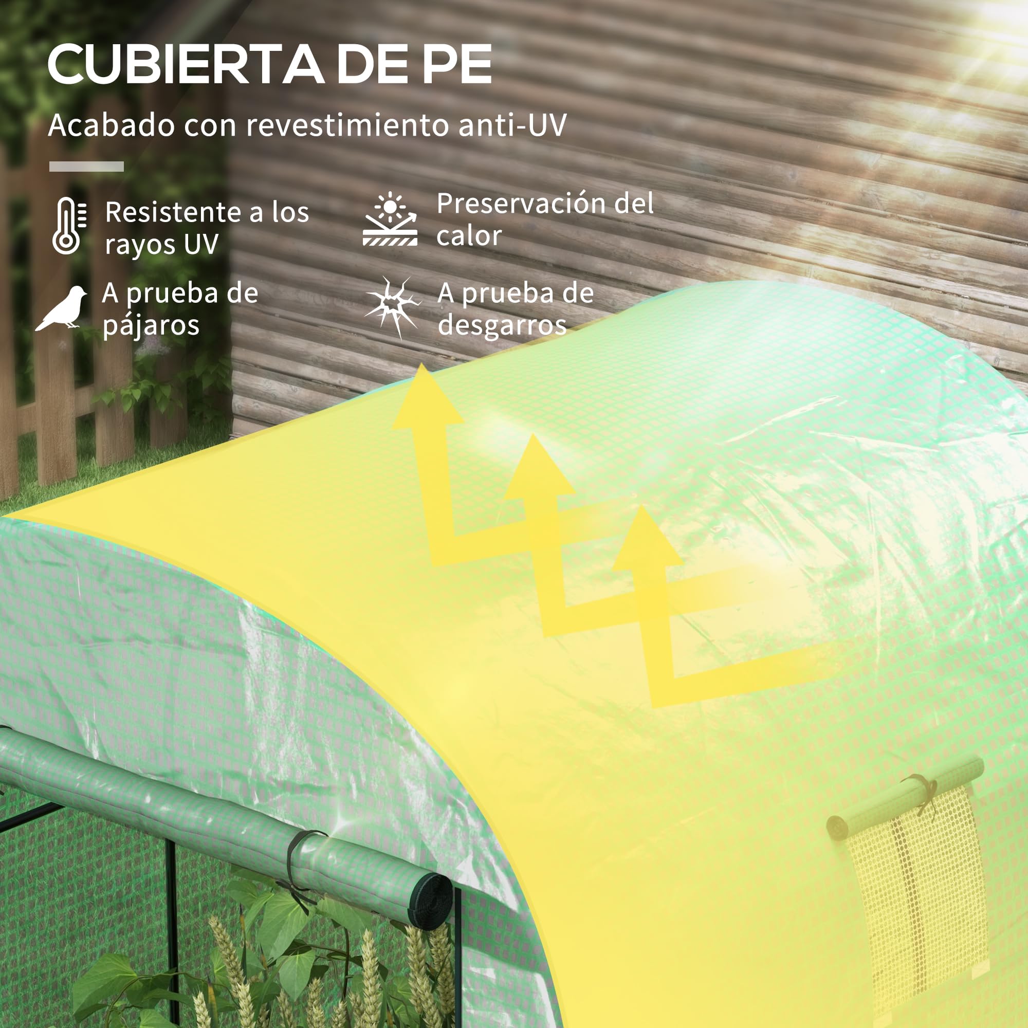 Outsunny Invernadero de Exterior de Túnel 2 Puertas 180x180x200 cm Verde | Enrollables, 2 Ventanas de Malla, Cubierta PE 135g/m², Anti-UV, Marco de Acero, para Cultivos, Plantas