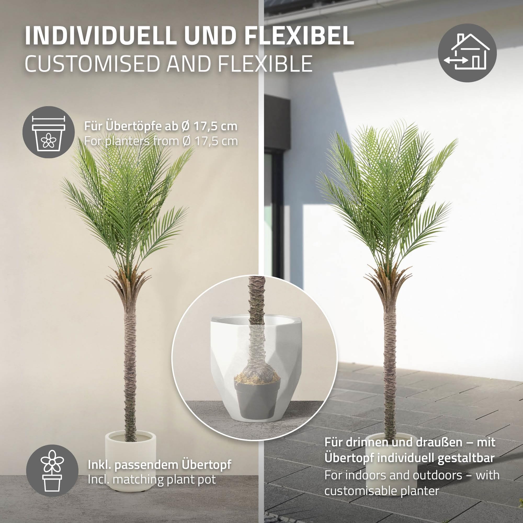 ML-Design Künstliche Palme 180 cm, Künstliche Pflanzen groß, Tropische Kunstpalme, Kunstpflanze, Fake Plant Deko, Plastik Pflanze im Topf für Indoor/Outdoor, Kunstbaum wie echt für Wohnzimmer Büro