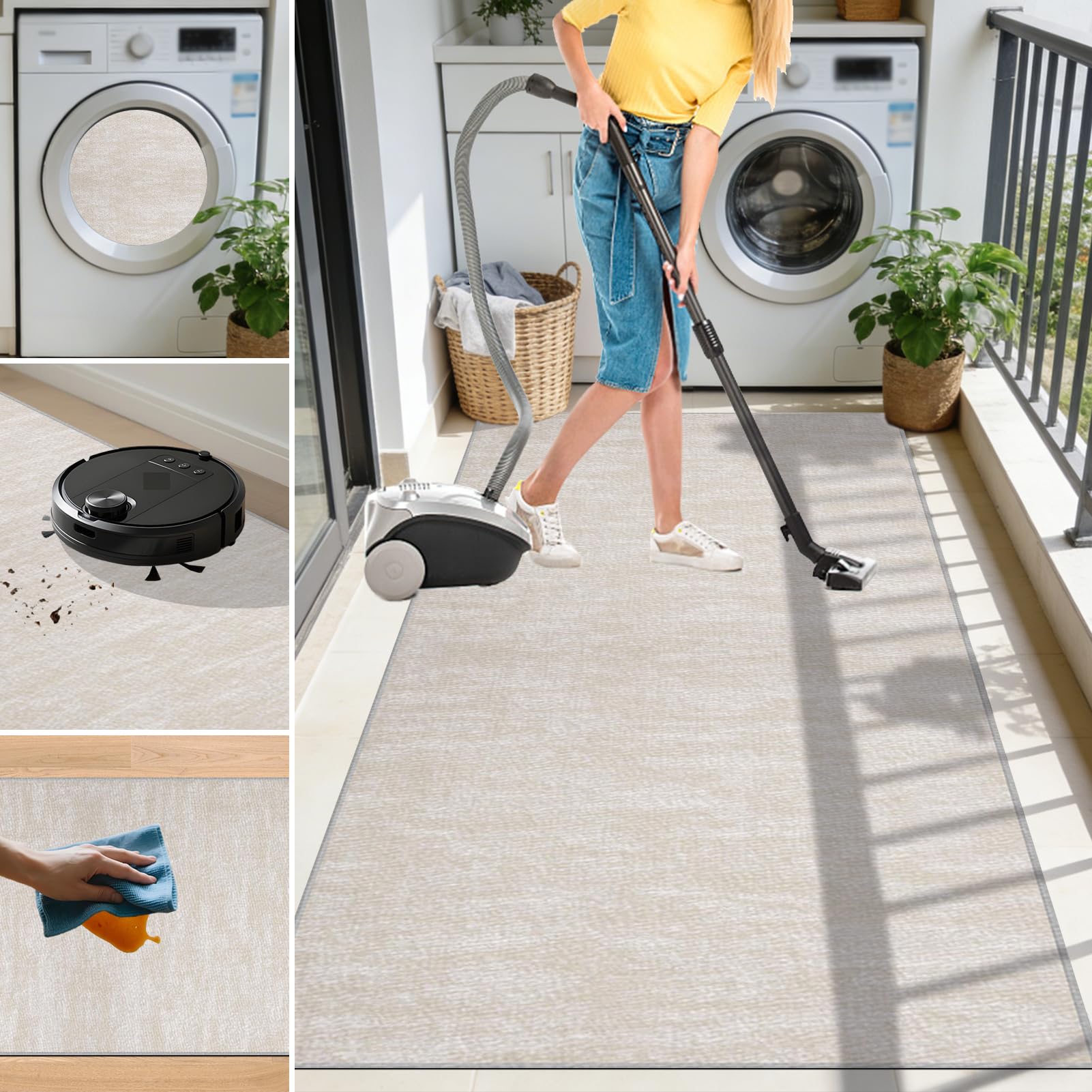Küche Teppiche Waschbarer LäUfer Flur Teppich rutschfest Teppiche für Küchen Hallway Bettvorleger Wohnzimmer Schlafzimmer Carpet 120 x 300 cm Beige