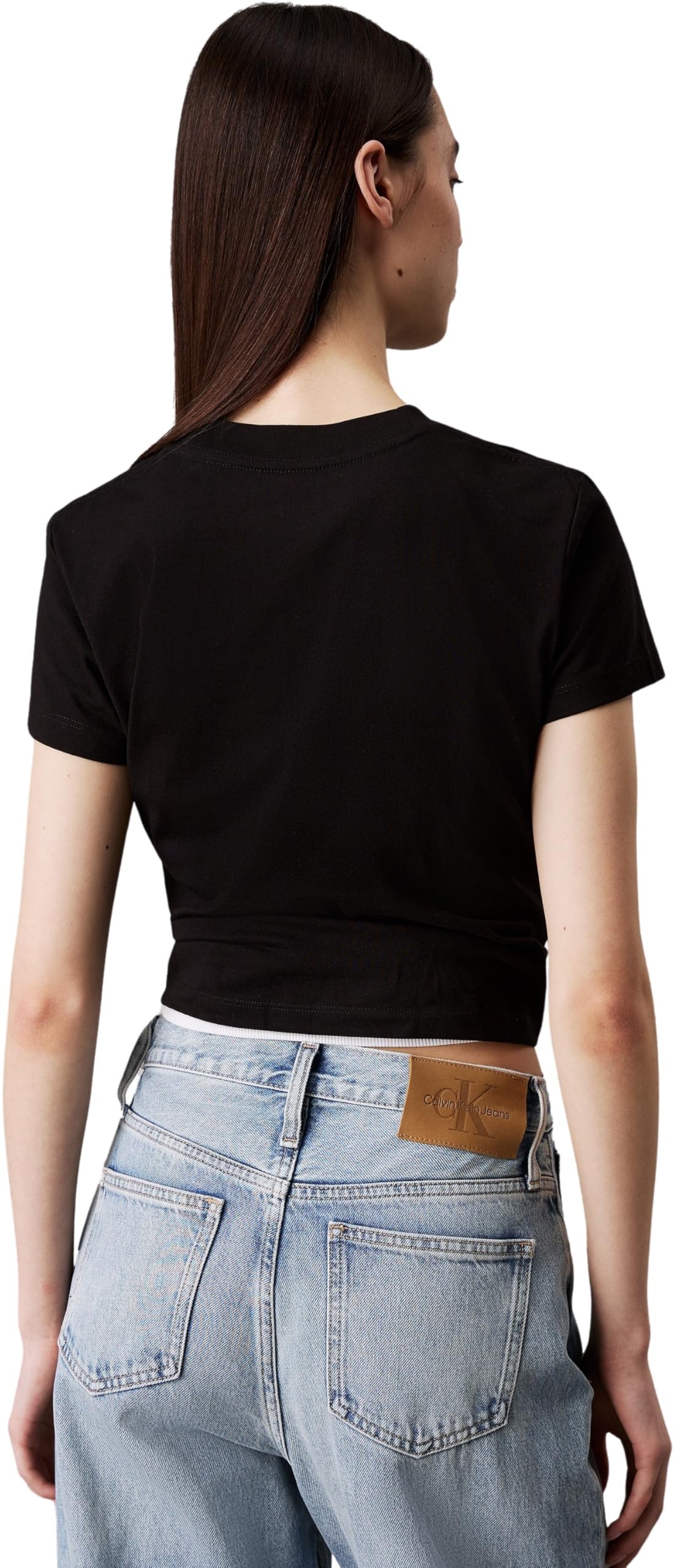Calvin Klein Damen T-Shirts Kurzarm Script Institutional Baby Tee Rundhalsausschnitt, Schwarz (Ck Black), L – Ansicht 2