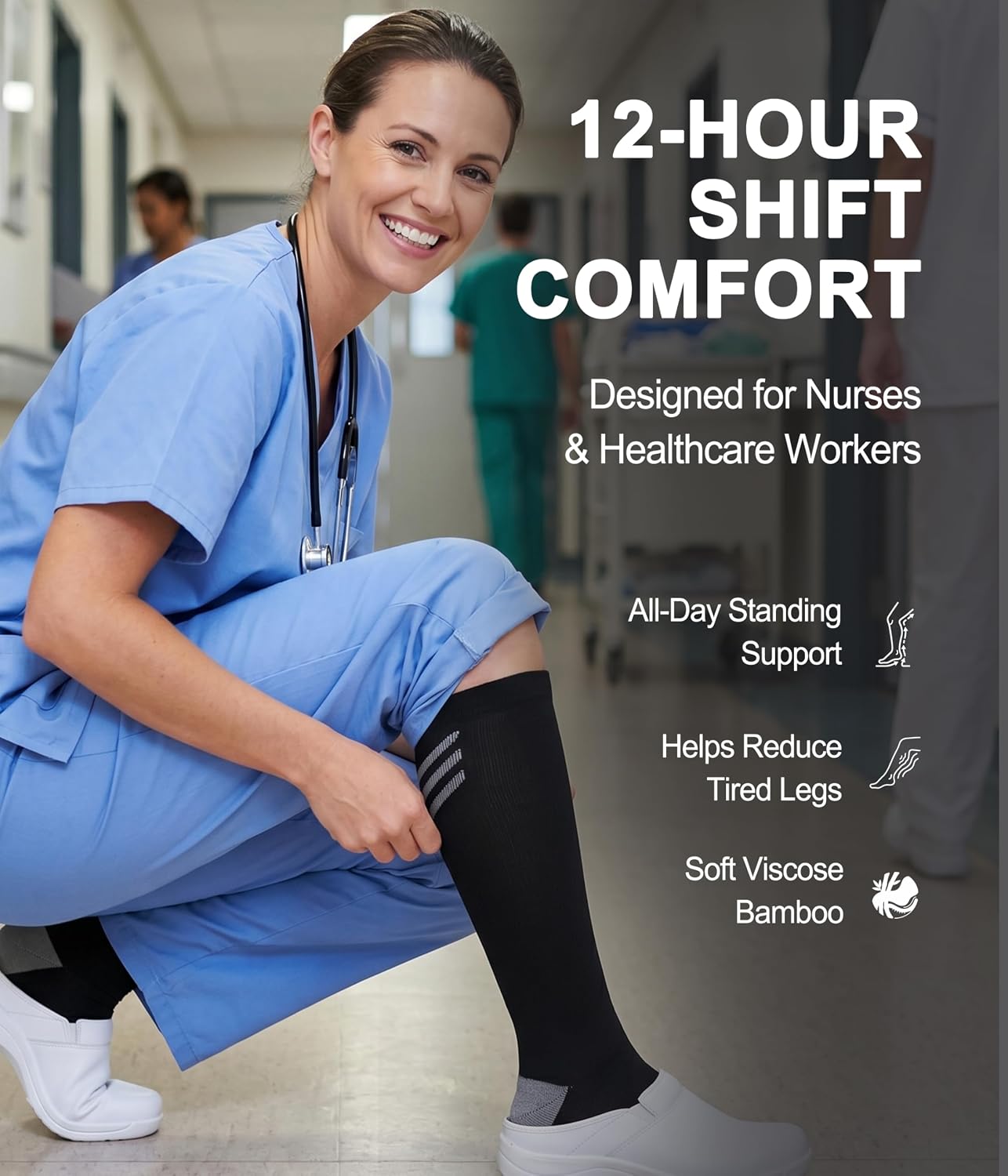 JODUCE Viscose from Bamboo Compression Socks for Men & Women, 3 Pairs 15-20 mmHg Graduated Knee High for Nurses & Travel