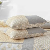 Vista 7 de Finlonte Juego de edredón tamaño individual, juego de edredón de 100 % algodón, colcha acolchada de granja amarilla y gris, juego de ropa de cama