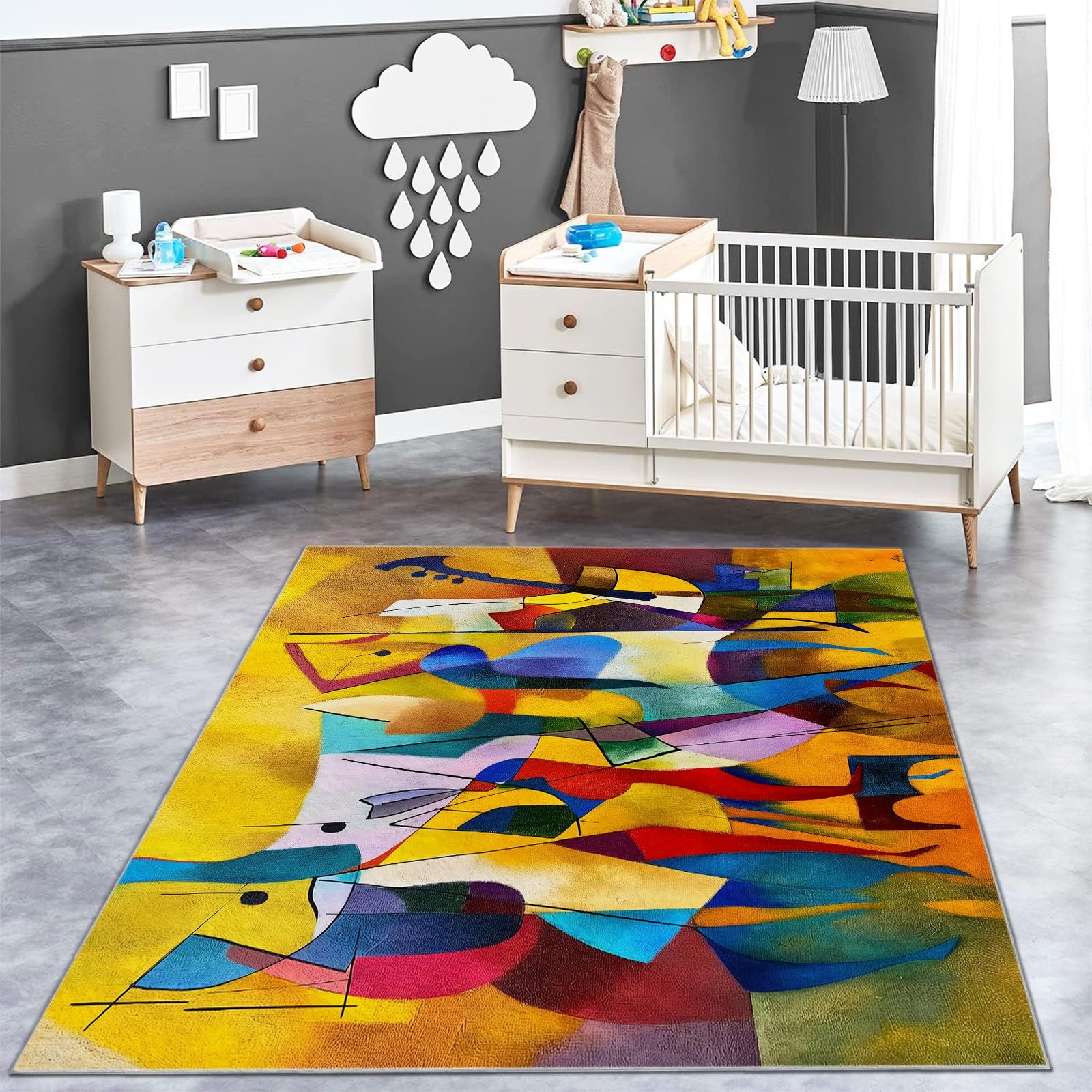 Grande Tapis Abstrait Notes De Musique Et Instruments, Flanell antidérapant Tapis 140 x 200 cm pour Salon Chambre, Jaune Décoration Maison Moquettes Doux Tapis de canapé Rampant
