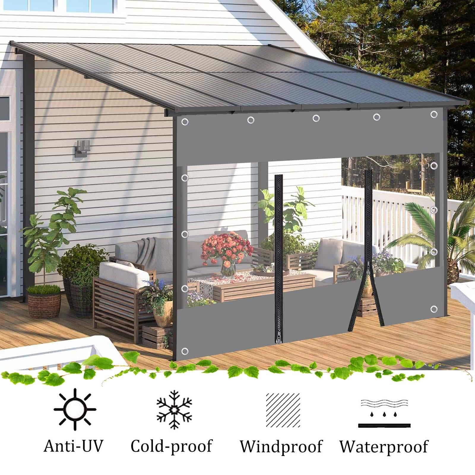 Tenda Laterale Trasparente Impermeabile Per Pergola E Gazebo - Telone In PVC Con Cerniera, 0.3mm, 4x2.1m - Protezione Da Vento E Pioggia - 2
