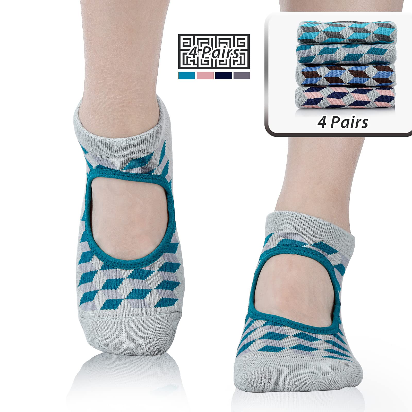 unenow Calcetines de yoga antideslizantes para mujer con cojín para pilates, barra, hogar