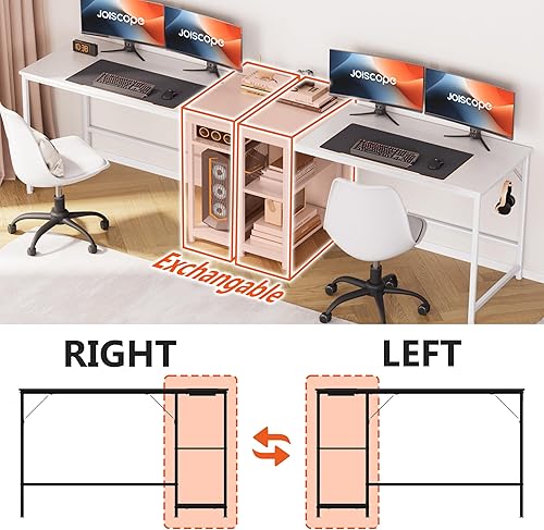 Miniatura 3 de JOISCOPE Escritorio de oficina en casa con estantes laterales dobles reversibles y ganchos para auriculares, escritorio pequeño para computadora