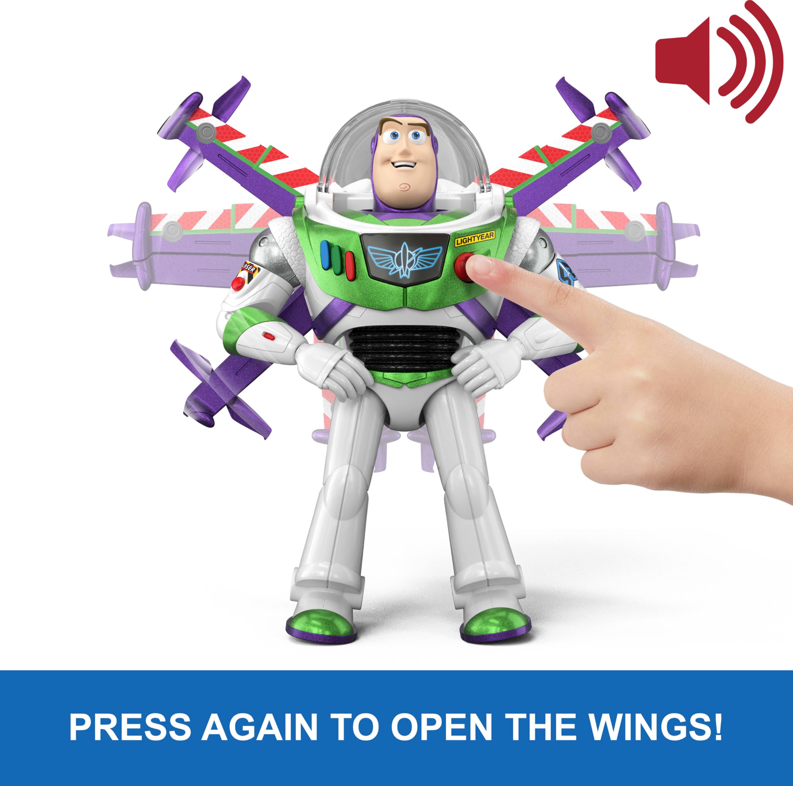 Mattel Disney Pixar Toy Story 5 Figurka akcji, Buzz Lightyear High Tech Edition z trybem lotu i aktywacją skrzydeł 30,48 cm, ponad 35 dźwięków, JMW40
