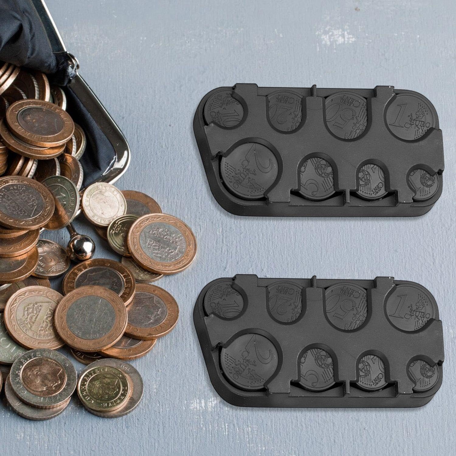 Caja De Almacenamiento De Monedas De 3 Piezas, Caja De Cambio De Euro De Plástico Negro, Distribuidor De Monedas Creativas, Caja De Almacenamiento Conveniente.