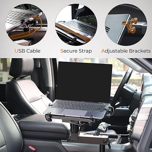 Miniatura 6 de MELIPRON Soporte para laptop para vehículo soporte resistente para laptop para camiones y furgonetas, ajustable con 2 ventiladores de refrigeración