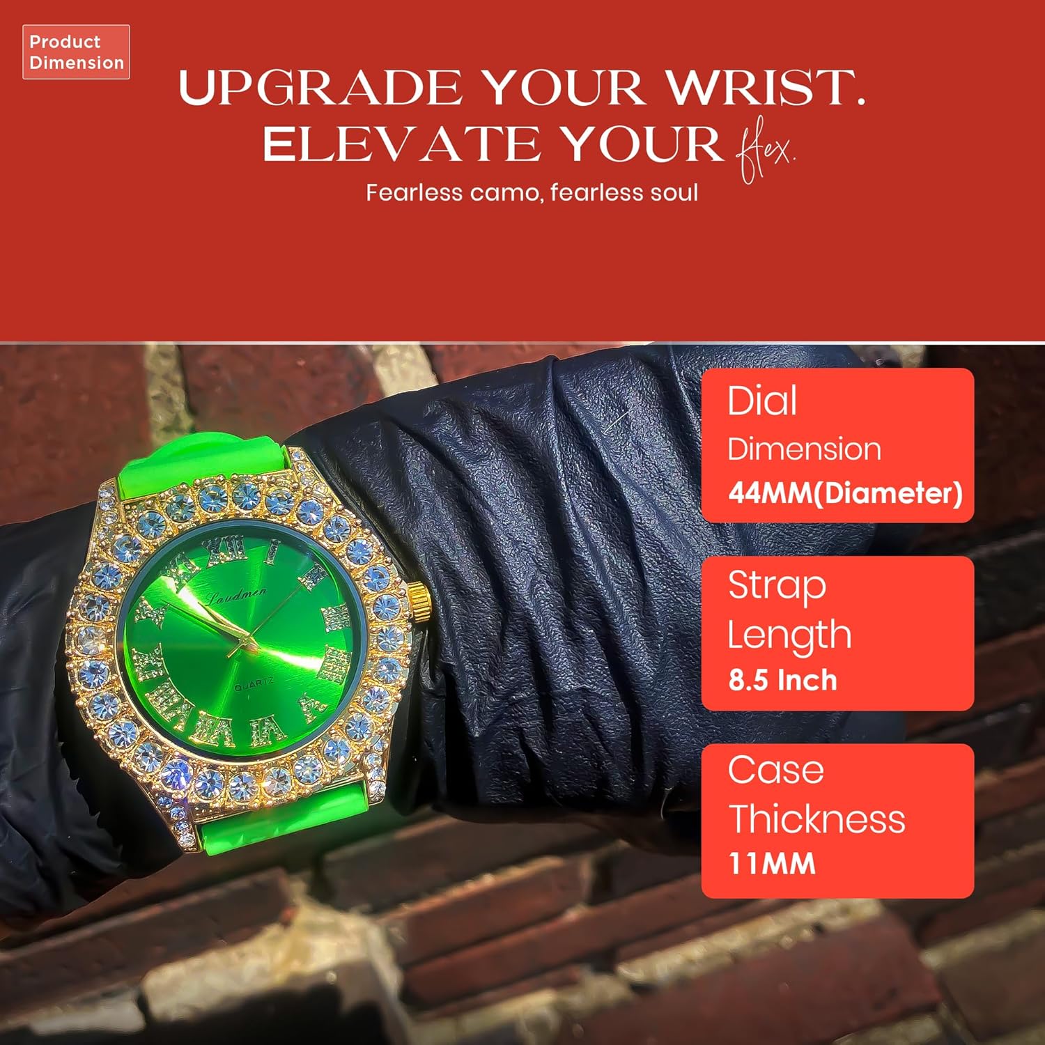Women's Gold Plated Full Iced Bling Out Hip Hop Luxury Fashion Lab Diamond CZ Quartz Movement 44MM Dial Watch