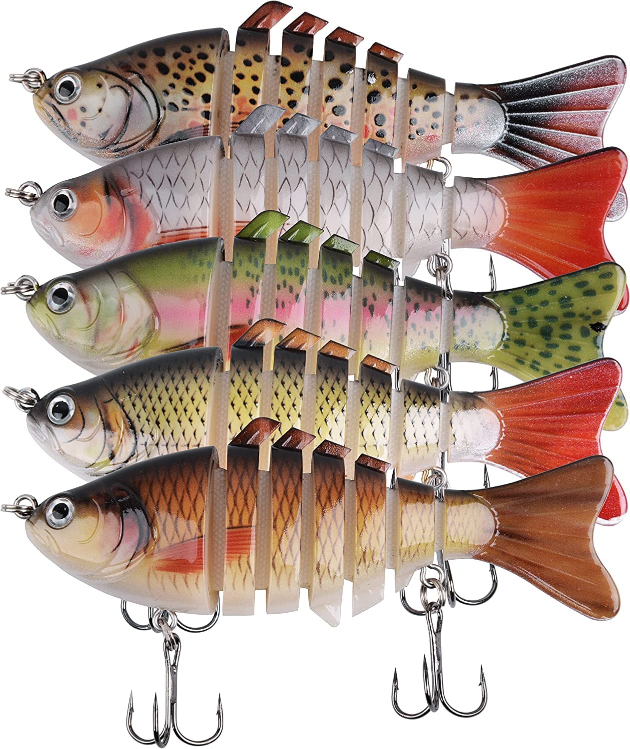 5pcs Multi Jointed Swimbaits Fishing Lures for Bass Trout Perch Pike, Slow Sinking Hard Bait Bionic Swimming Lures for Freshwater Saltwater