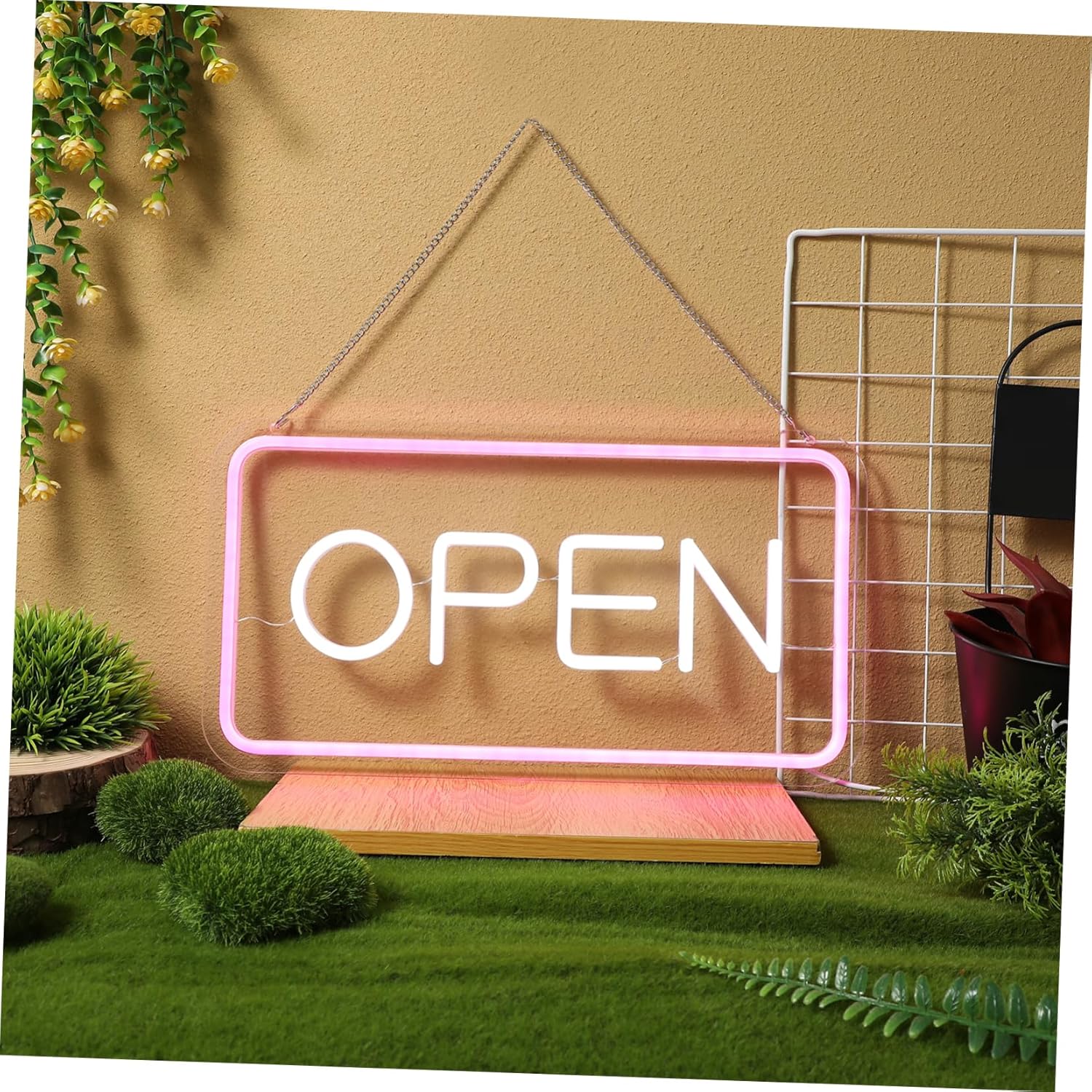 LED Neon Open Sign Decoration USB Powered Bright Lighted Open Sign for Stores Restaurants with Hanging Chain Wall Mountable