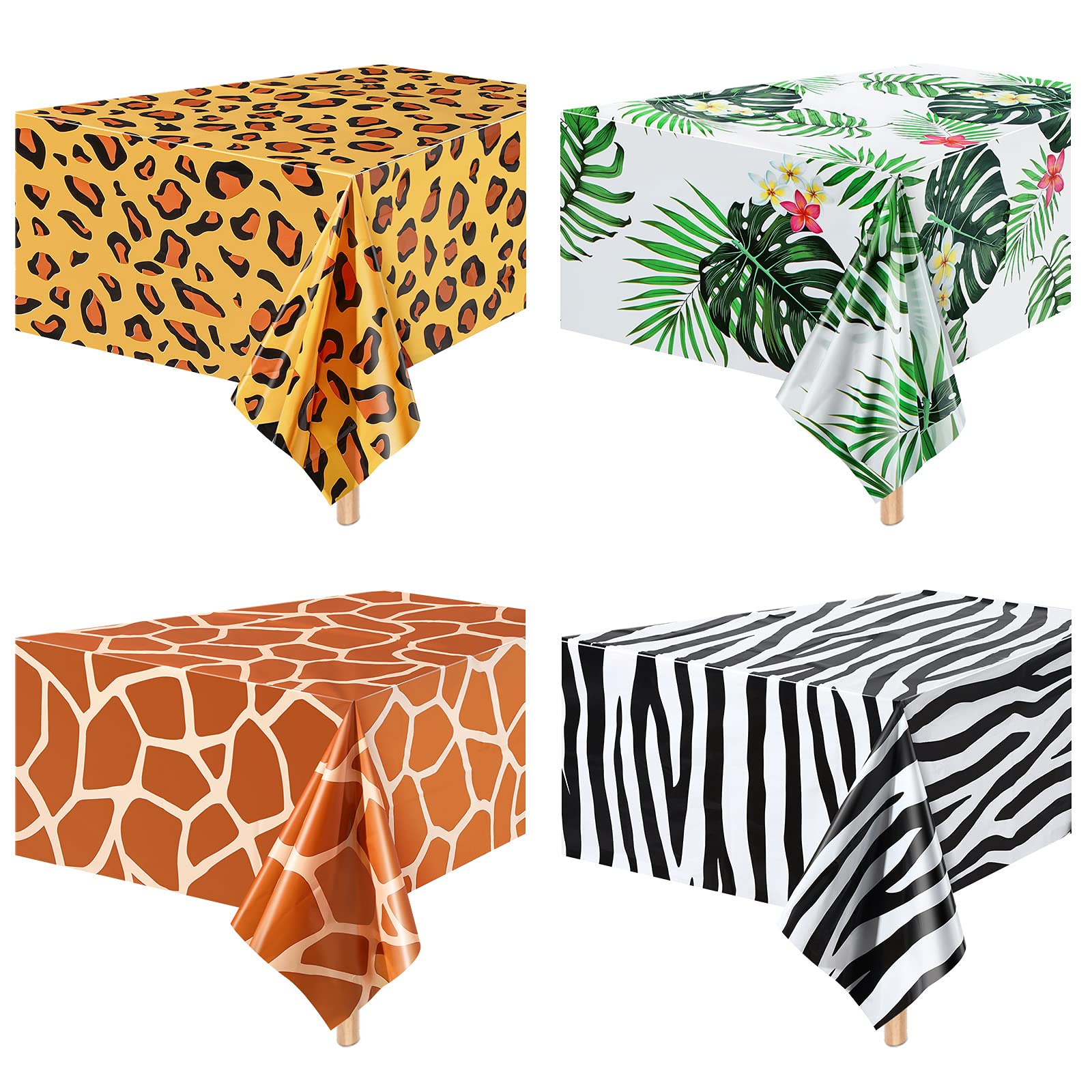 Animal Safari Tablecloth Jungle Animal Theme Tablecover Tiger Zebra Giraffe Print Table Cover Tropical Leaf Tablecloth Party Supplies for Jungle