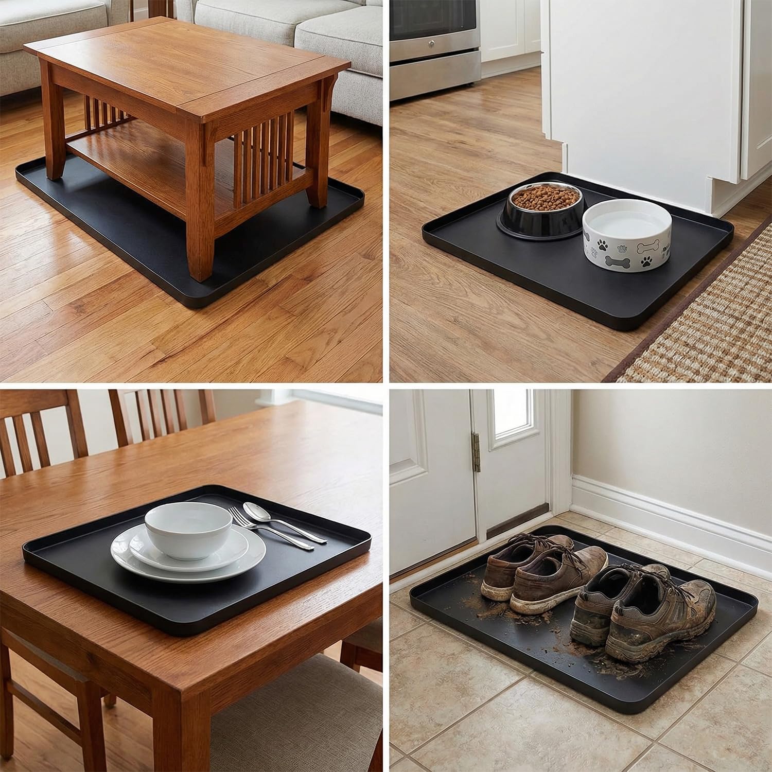 QWORK® Podkładka do mini lodówki, 60 x 60 cm, wodoszczelna mata silikonowa z krawędzią o wysokości 2 cm, do lodówki, pralki i lodówki na wino, ochrona podłogi, ociekacz, czarna