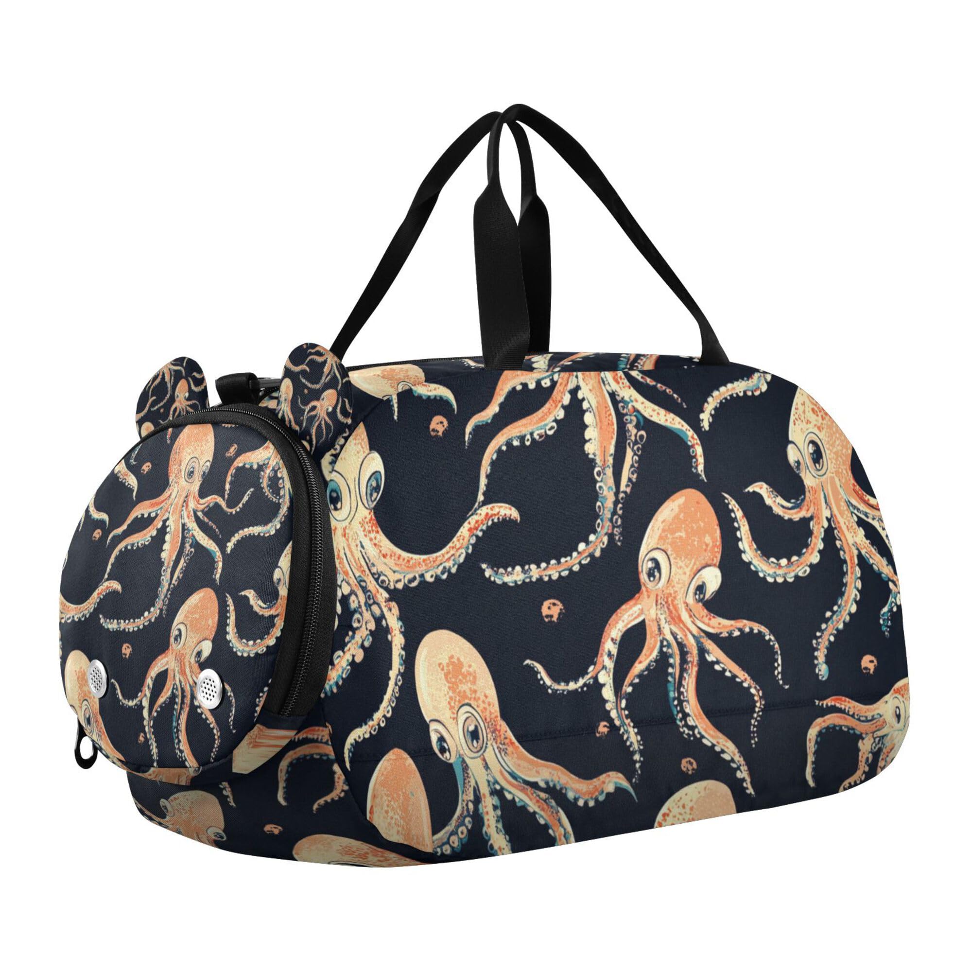 Glaphy Cute Squid Pattern Duffle Bag for Toddler Boys Girls, Gym Sports Bag with Shoe Compartments, Kids Travel Overnight Weekender Shoulder Bag