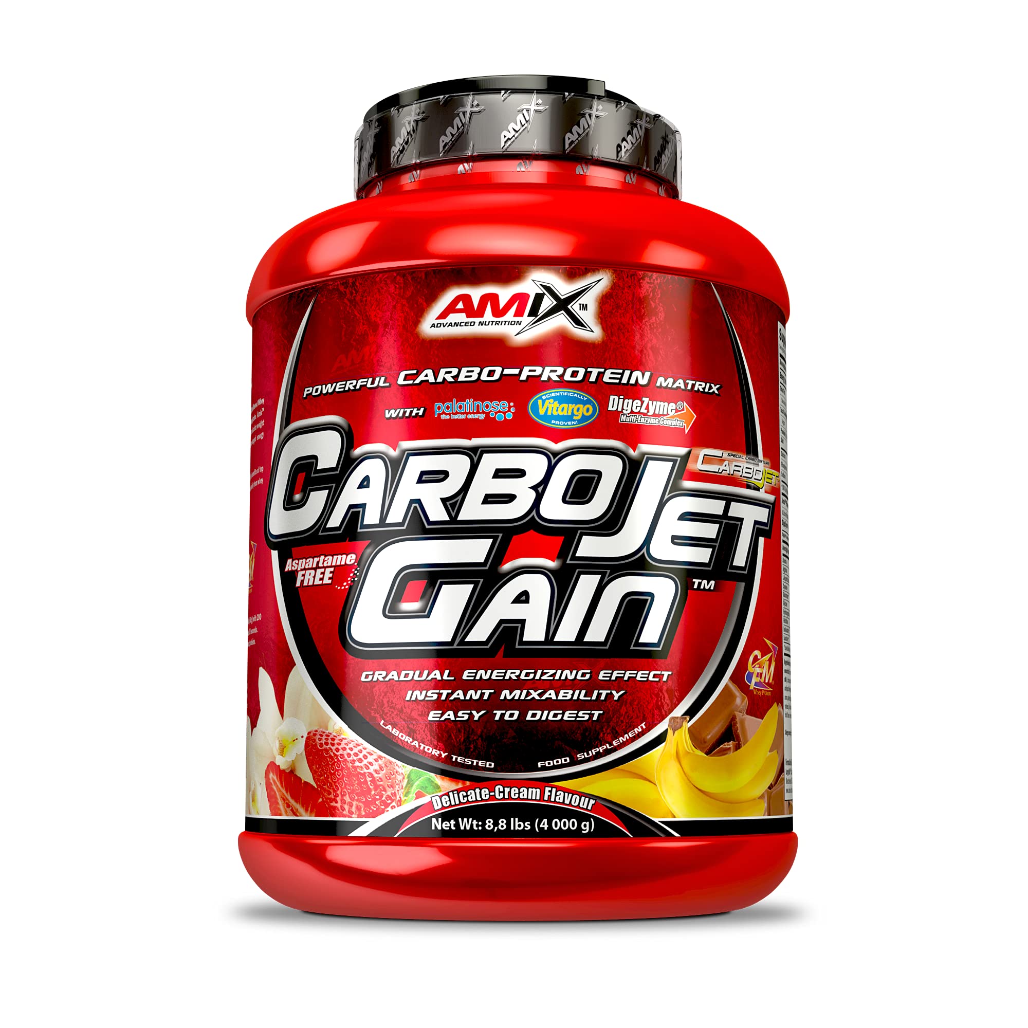 AMIX - Proteína en Polvo Carbojet Gain - Suplemento con Hidratos de Carbono -Proteína para Ganar Masa Muscular - Ideal para Atletas de Élite - Sabor Chocolate - 4 KG