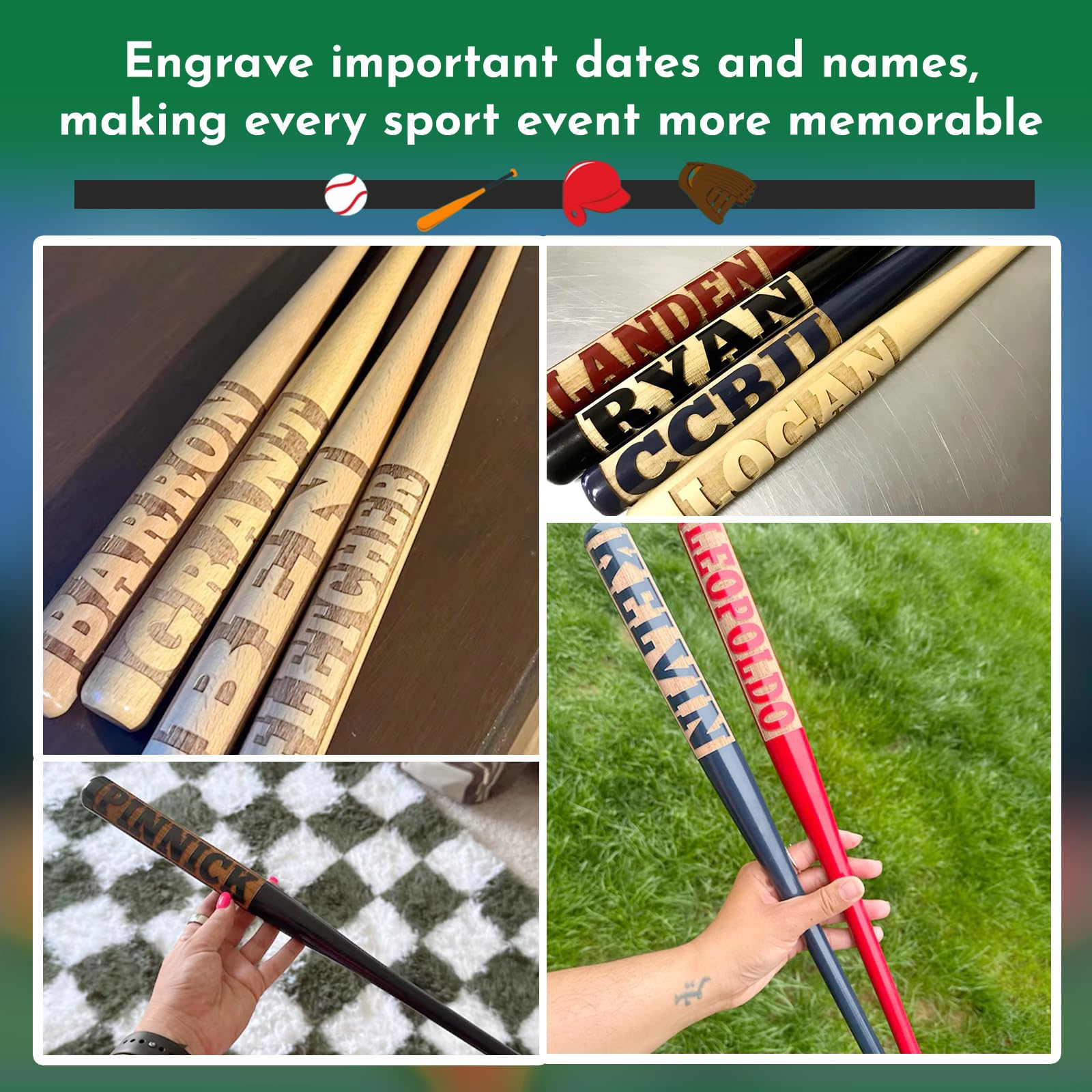Mini mazza da baseball personalizzata, nome inciso personalizzato, racchetta in legno da 18 pollici, regalo per porta anelli, allenatore, giocatore, squadra softball, Little League, testimoni