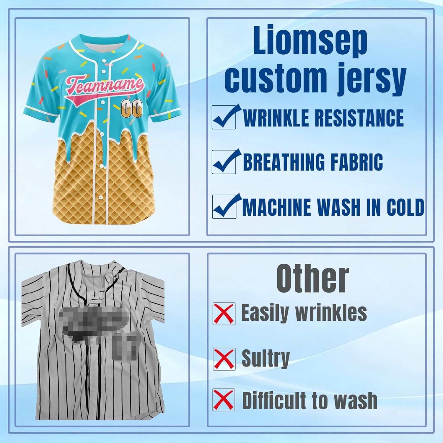 Custom Baseball Jersey,Ice Cream Jersey,Name Number Logo,Baseball Jersey Customize Men Women Youth - Image 5