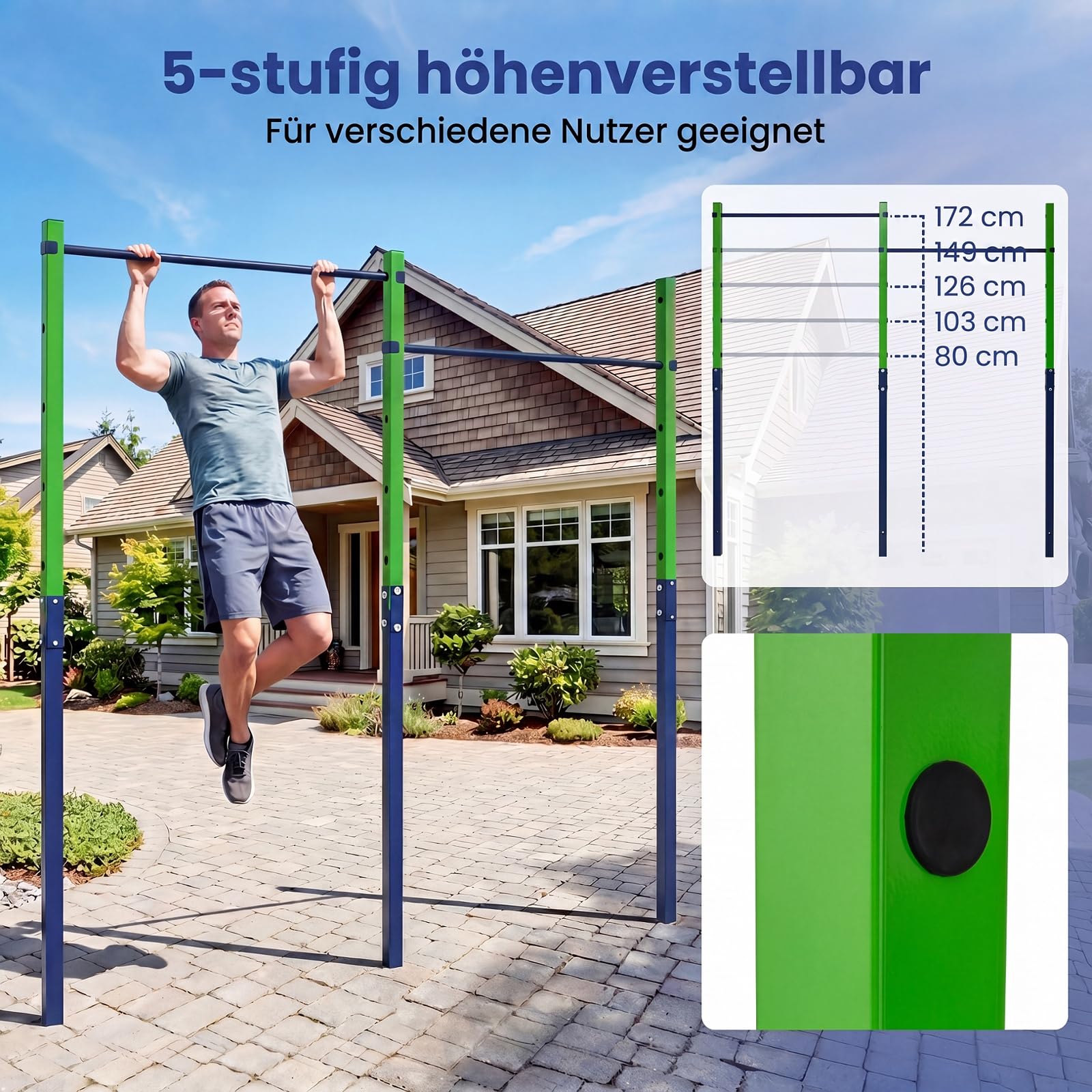 COSTWAY Turnreck Outdoor, einzelne/doppelte/dreifache Turnstange wetterfest, Reckstange 80-172 cm höhenverstellbar, Dip Station Stahl bis 330kg, Pull Up Bar für Kinder, Erwachsene