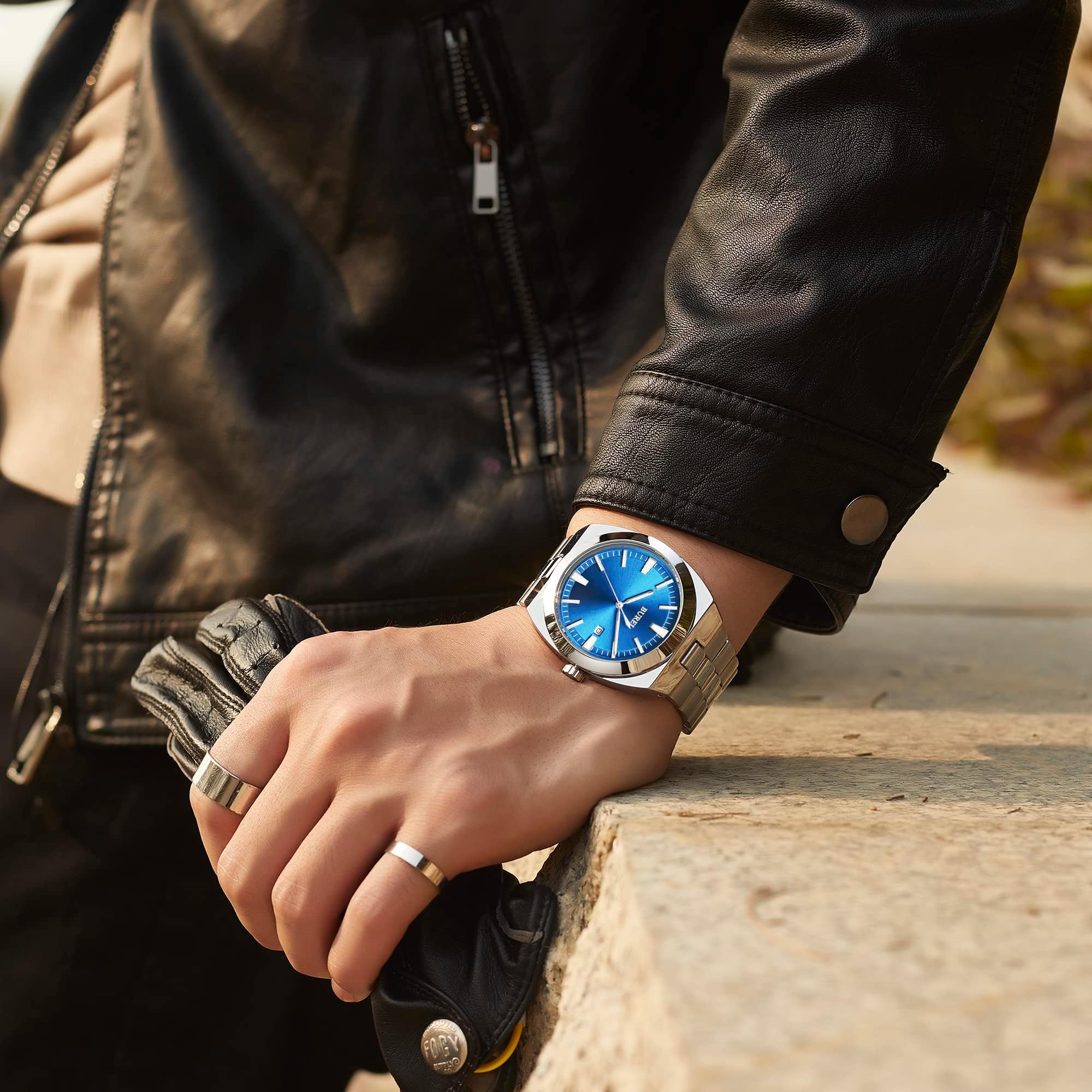BUREI Orologi da uomo in acciaio inox, analogico, orologio da polso da uomo, impermeabile, data, orologi da uomo, classico, affari, al quarzo