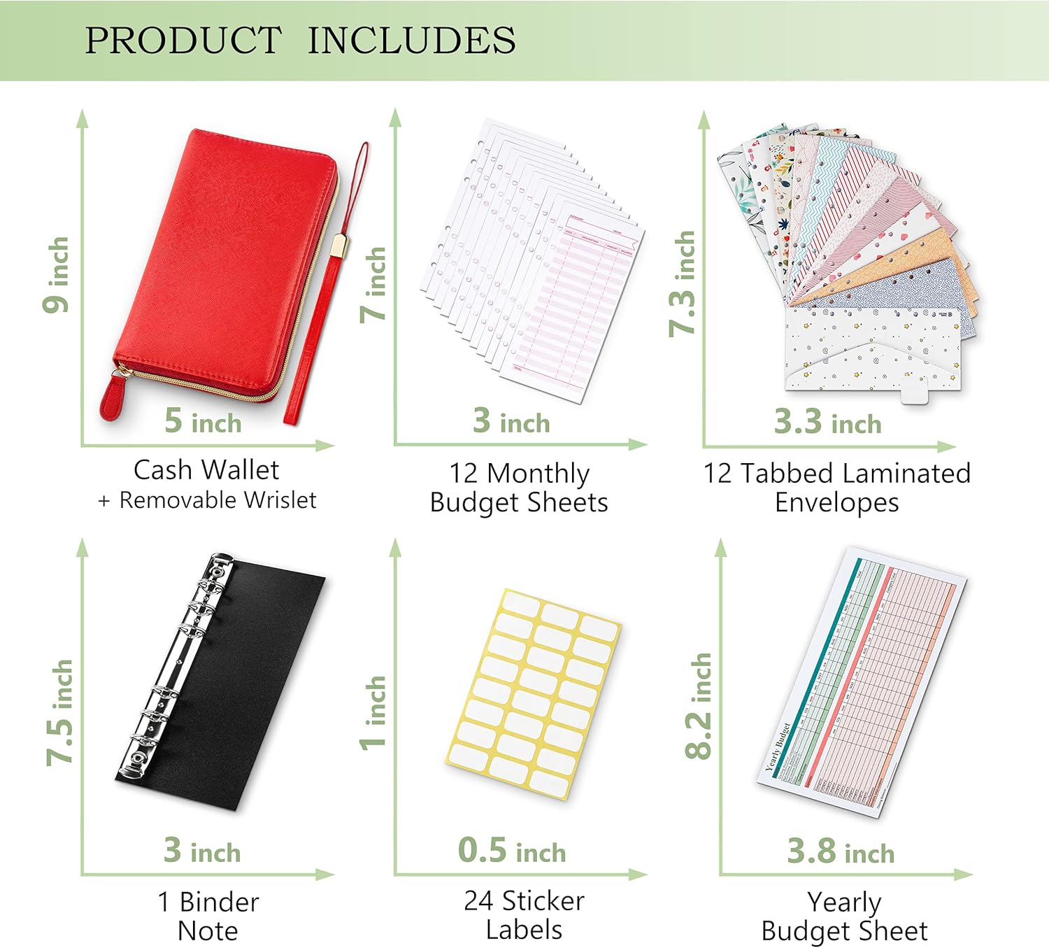 Cash Envelope Wallet Red All in One Budget System with 12x Tabbed Cash Envelopes, 12x Monthly Budget Cards,1x Yearly Budget Planner Sheet Complete Money Organizer Set for Cash : Office Products