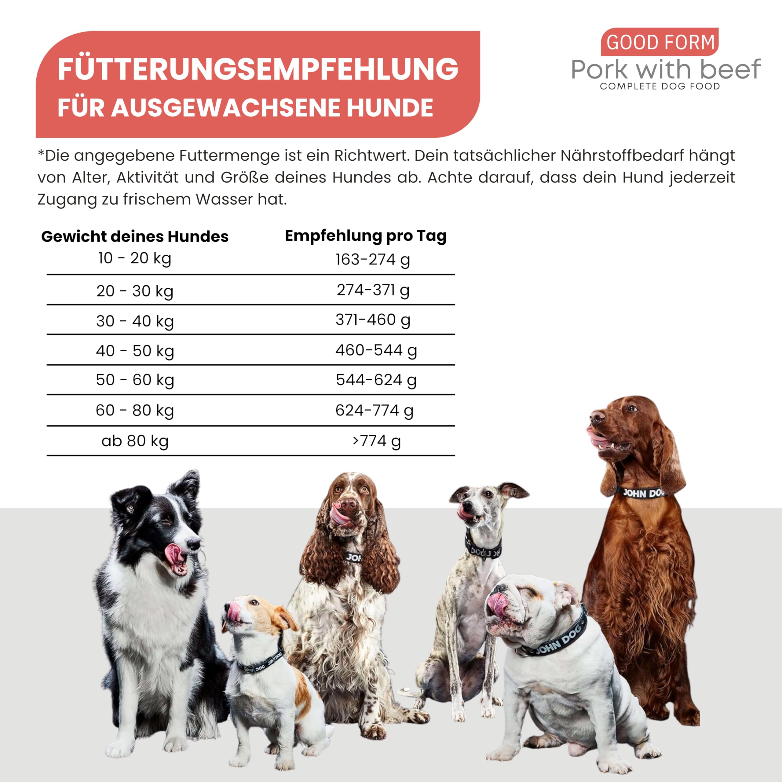 JOHN DOG Trockenfutter für Hunde - Good Form Schwein mit Rind - Getreidefrei - Hundefutter für Erwachsene Aller Rassen - 12kg