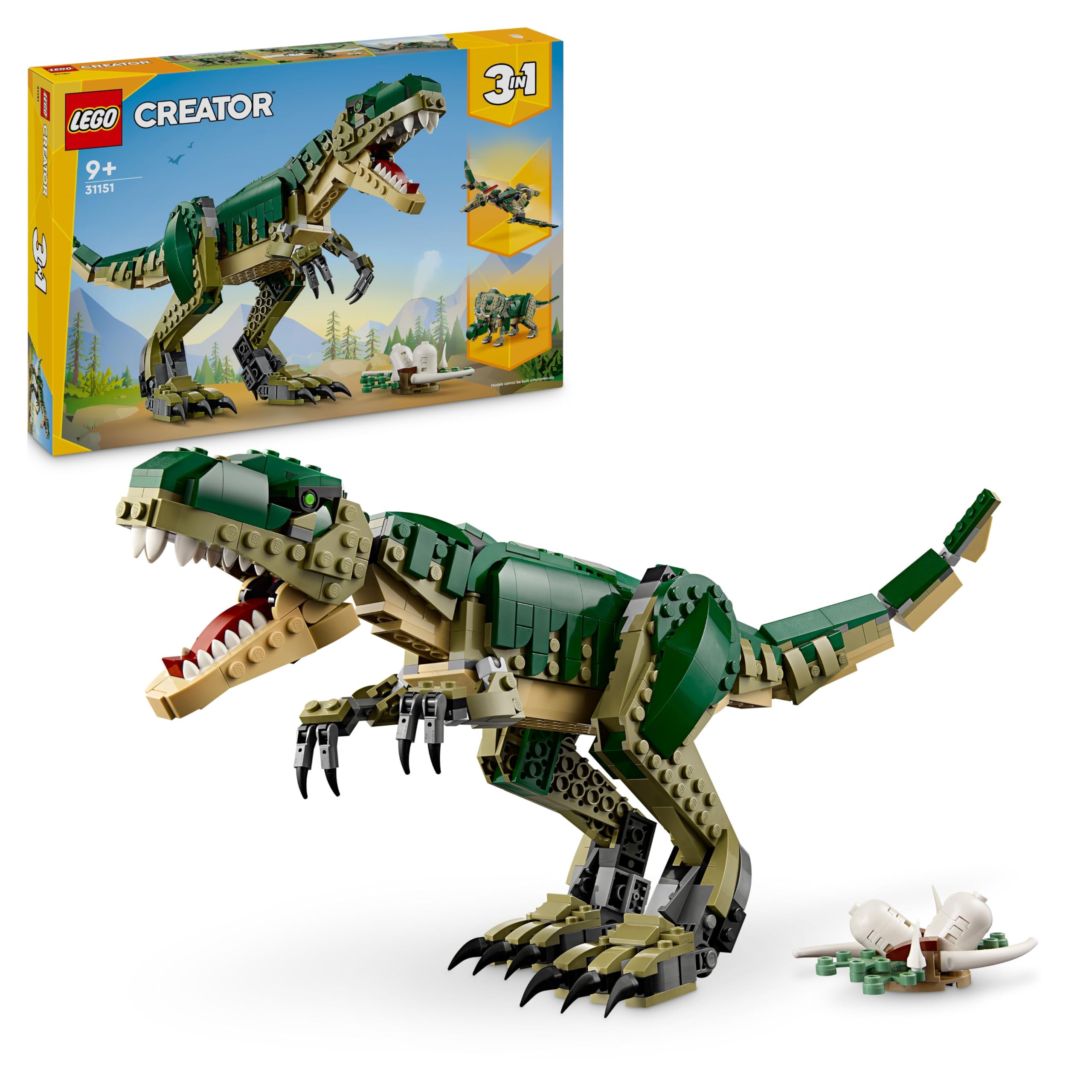 LEGO Creator 3in1 T. rex for Triceratops for Pterodactylus, Dinosaur Toys for Kids, Dinosaur Moving Models Building Set, Gift Idea for Boys and Girls 31151