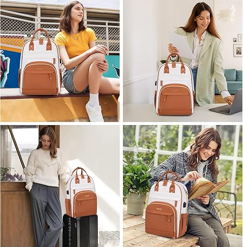 Miniatura 2 de LOVEVOOK Mochila para computadora portátil para mujer, mochila de viaje para computadora portátil, Beige - Marrón, 15,6 pulg., Mochila de viaje para