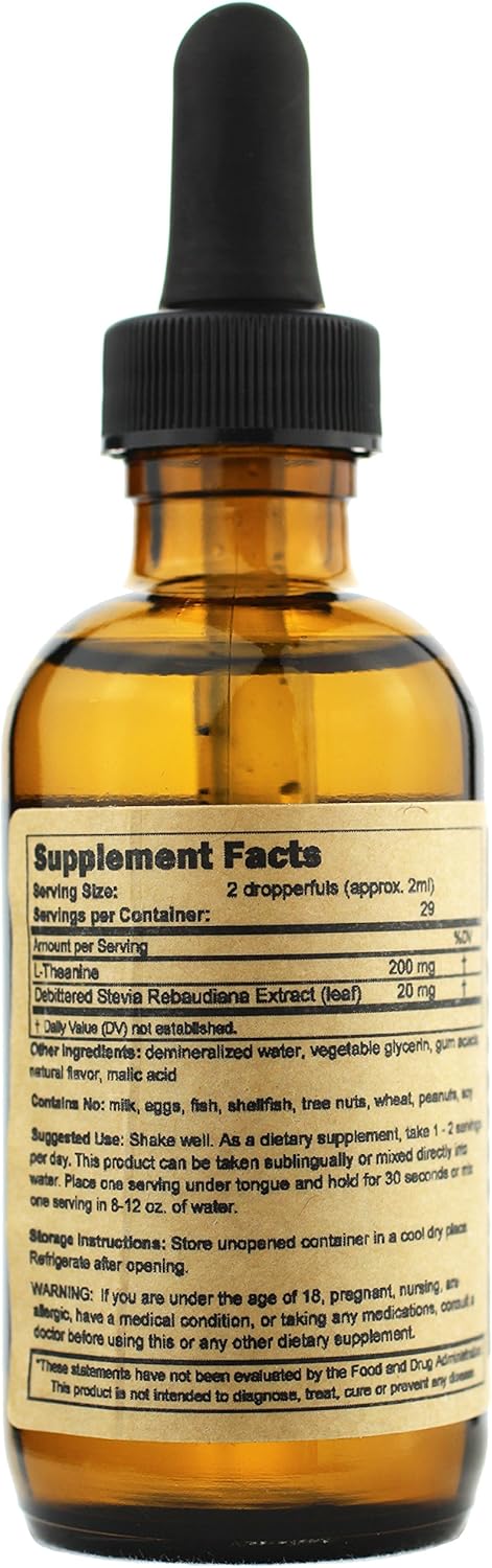 Svasthya Body & Mind Liquid L-Theanine - Alcohol Free, Made in The USA, Suntheanine-GMP, 2 oz - 2 Pack