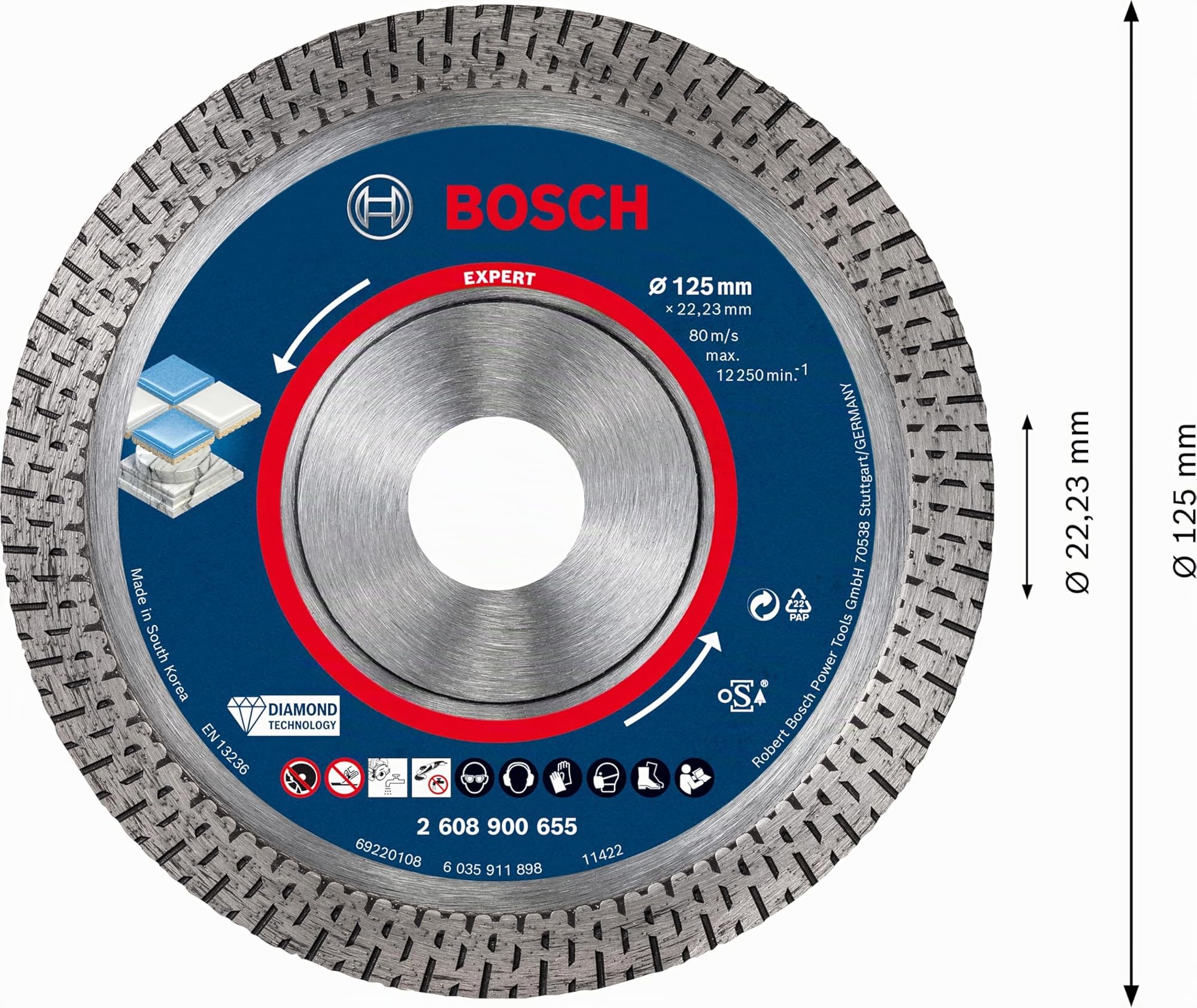 Bosch 1x Disques à tronçonner diamantés EXPERT HardCeramic (pour Carrelages durs, Pierre dure, Ø 125 mm, Professional Accessoire Petite meuleuse angulaire)